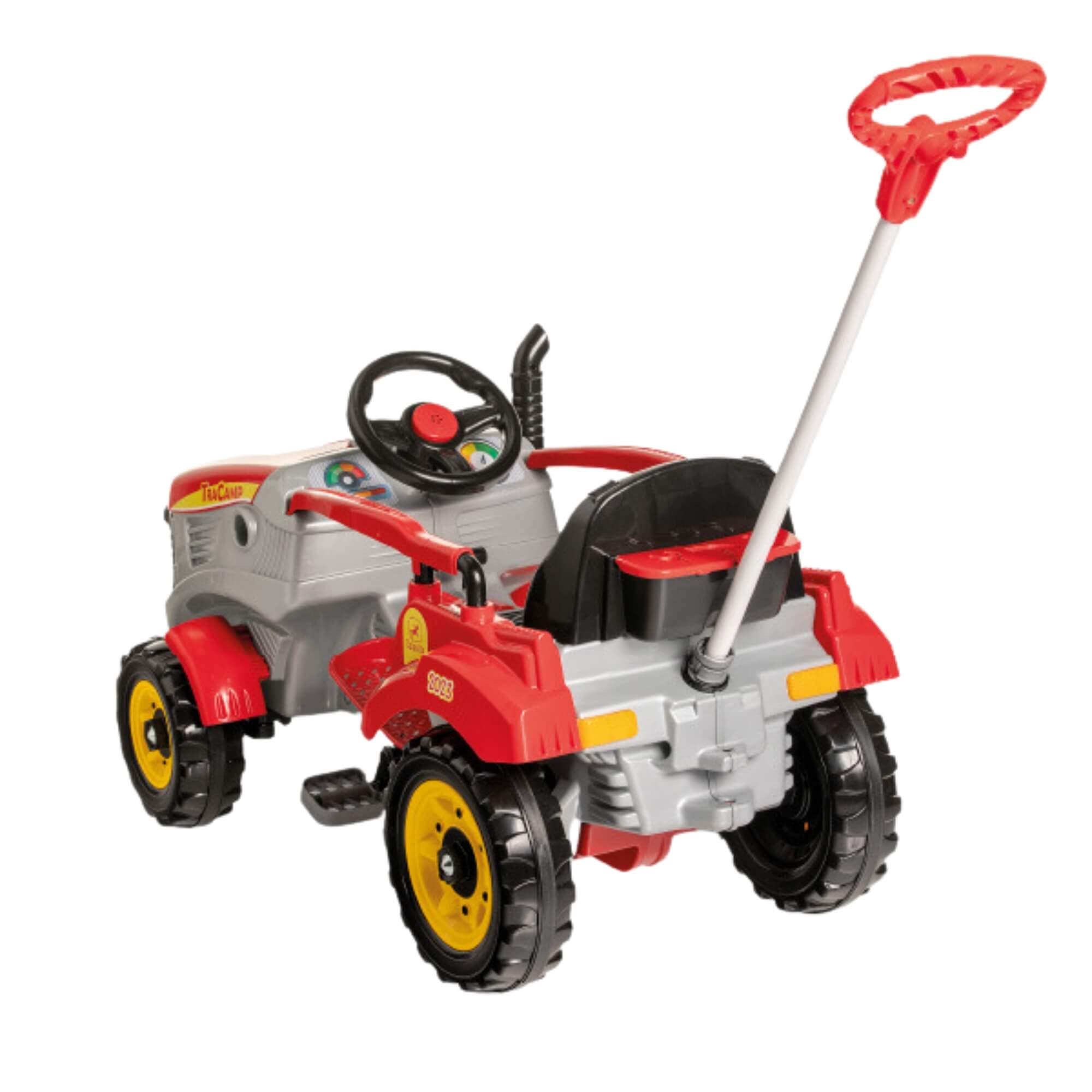 Quadriciclo Infantil Trator Tracamp Vermelho com Pedal e Empurrador Calesita - 1046