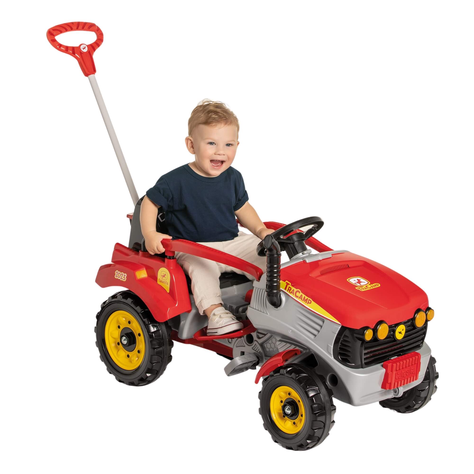 Quadriciclo Infantil Trator Tracamp Vermelho com Pedal e Empurrador Calesita - 1046