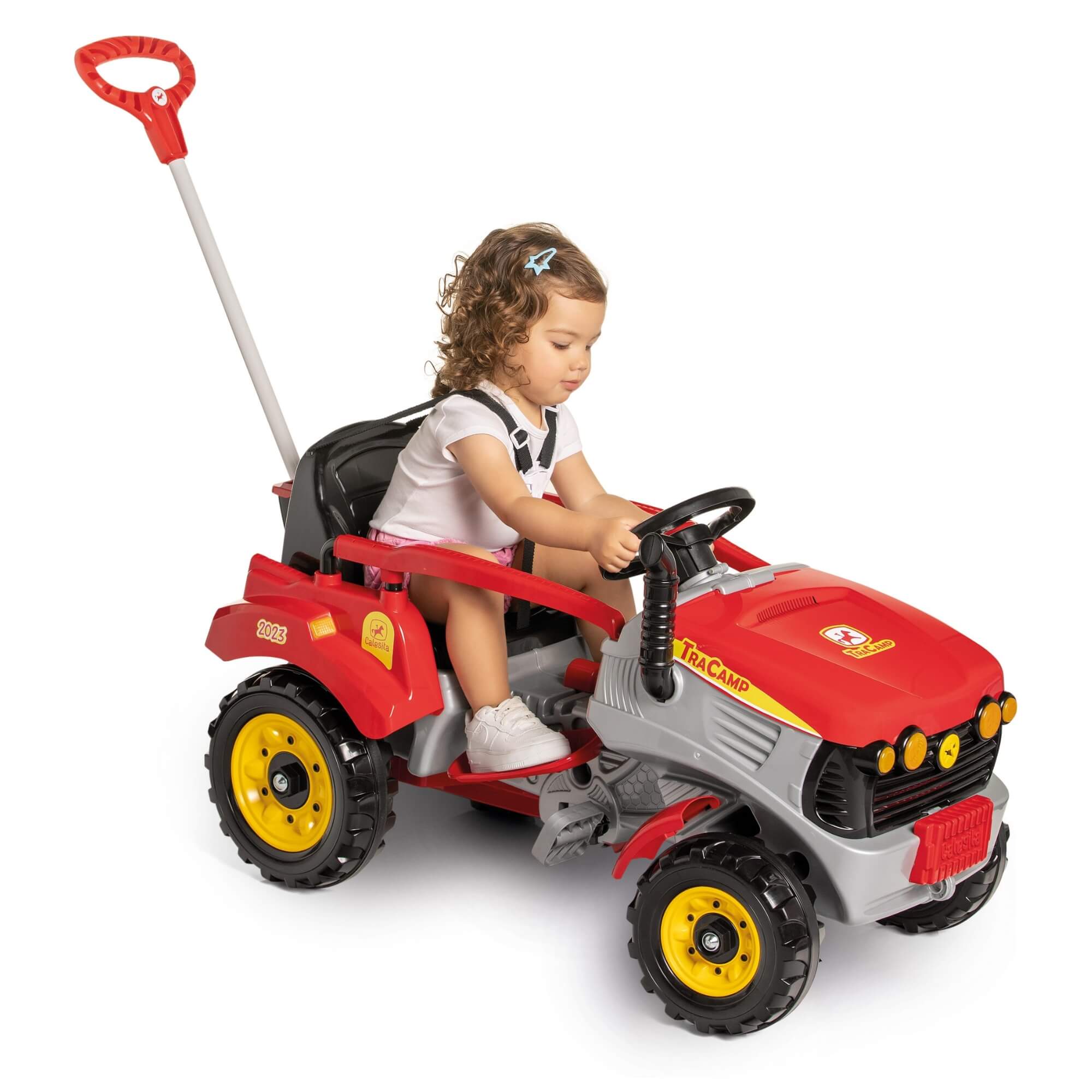 Quadriciclo Infantil Trator Tracamp Vermelho com Pedal e Empurrador Calesita - 1046