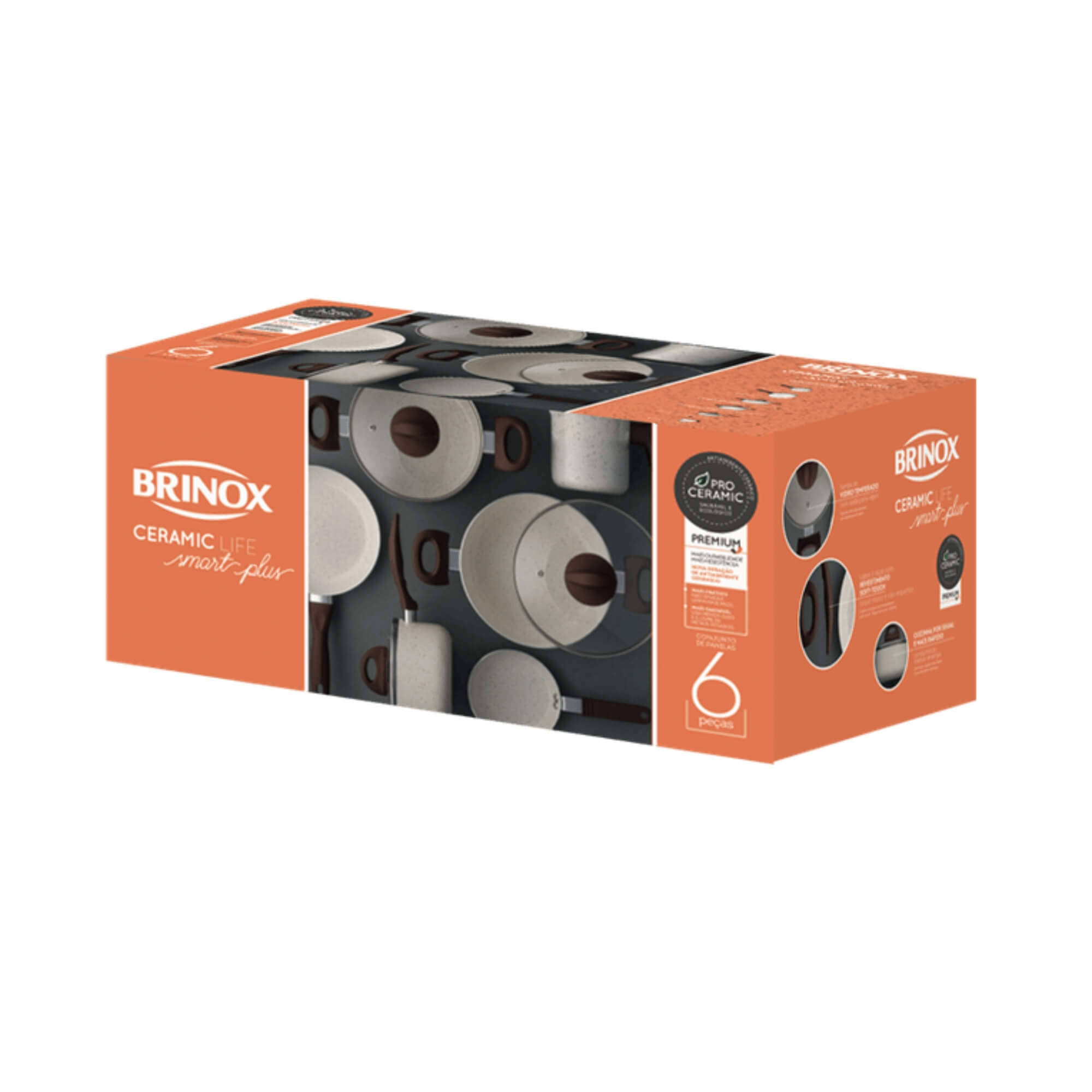 Conjunto de Panelas Antiaderente Ceramic Life Smart Plus Vanilla 6 Peças Brinox - 4791/102 (N/A)