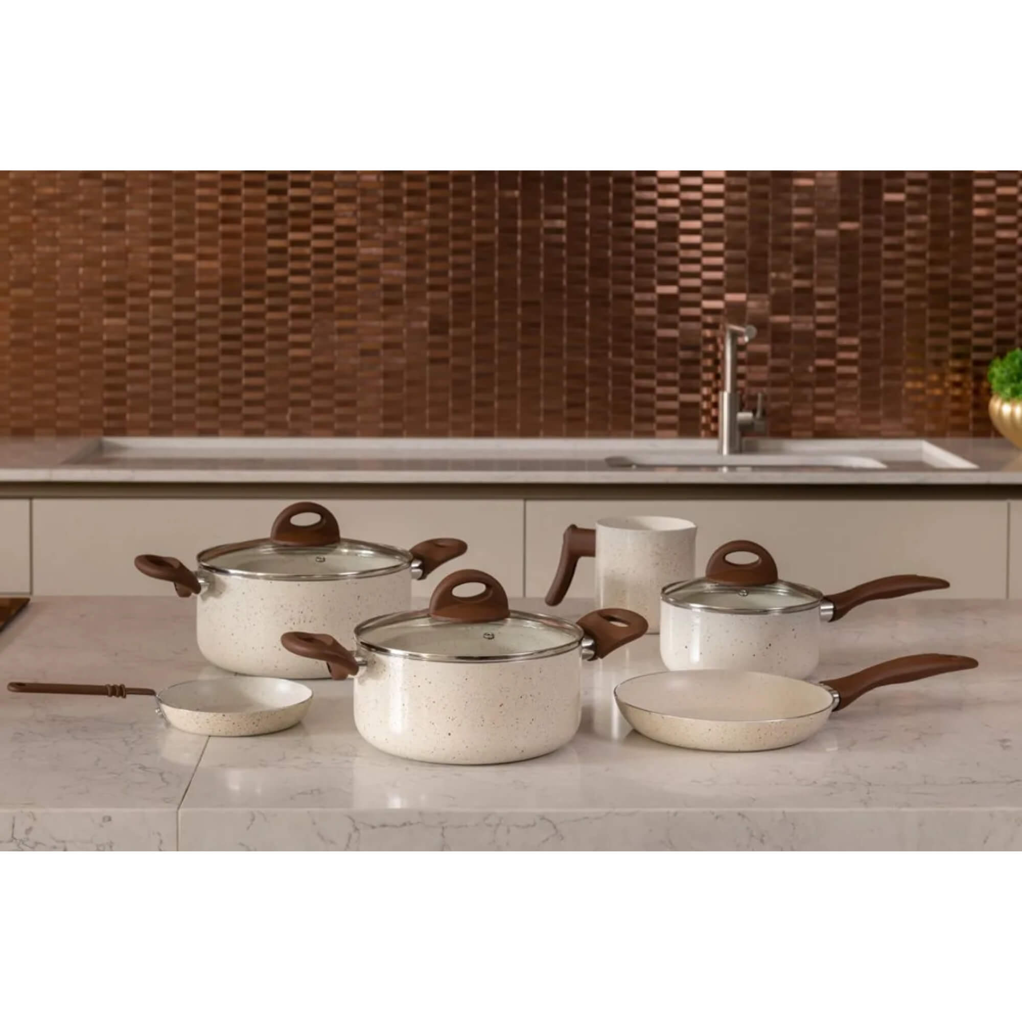 Conjunto de Panelas Antiaderente Ceramic Life Smart Plus Vanilla 6 Peças Brinox - 4791/102 (N/A)