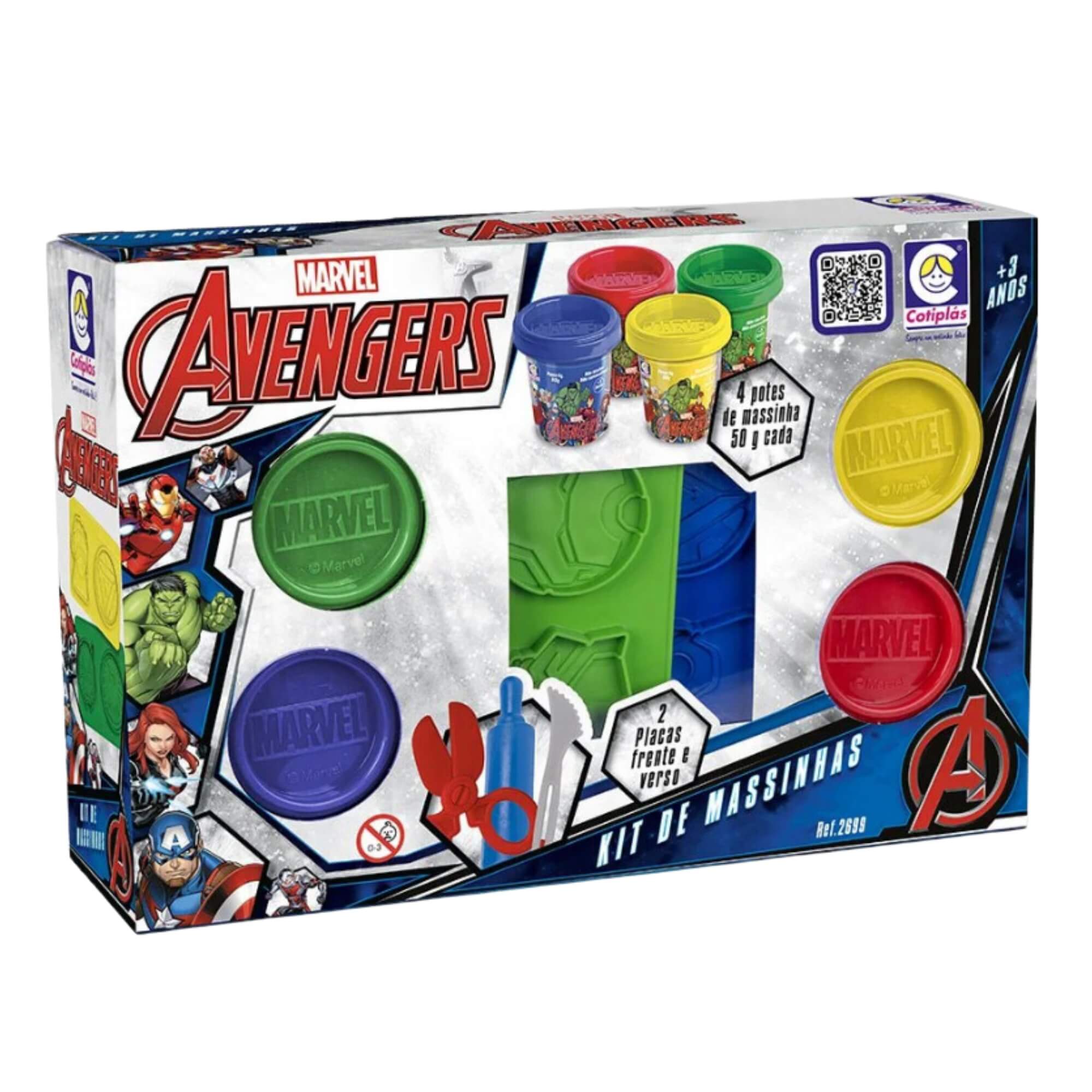 Brinquedo Infantil Kit de Massinhas com Plaquinhas dos Avengers Vingadores Cotiplás - 2699
