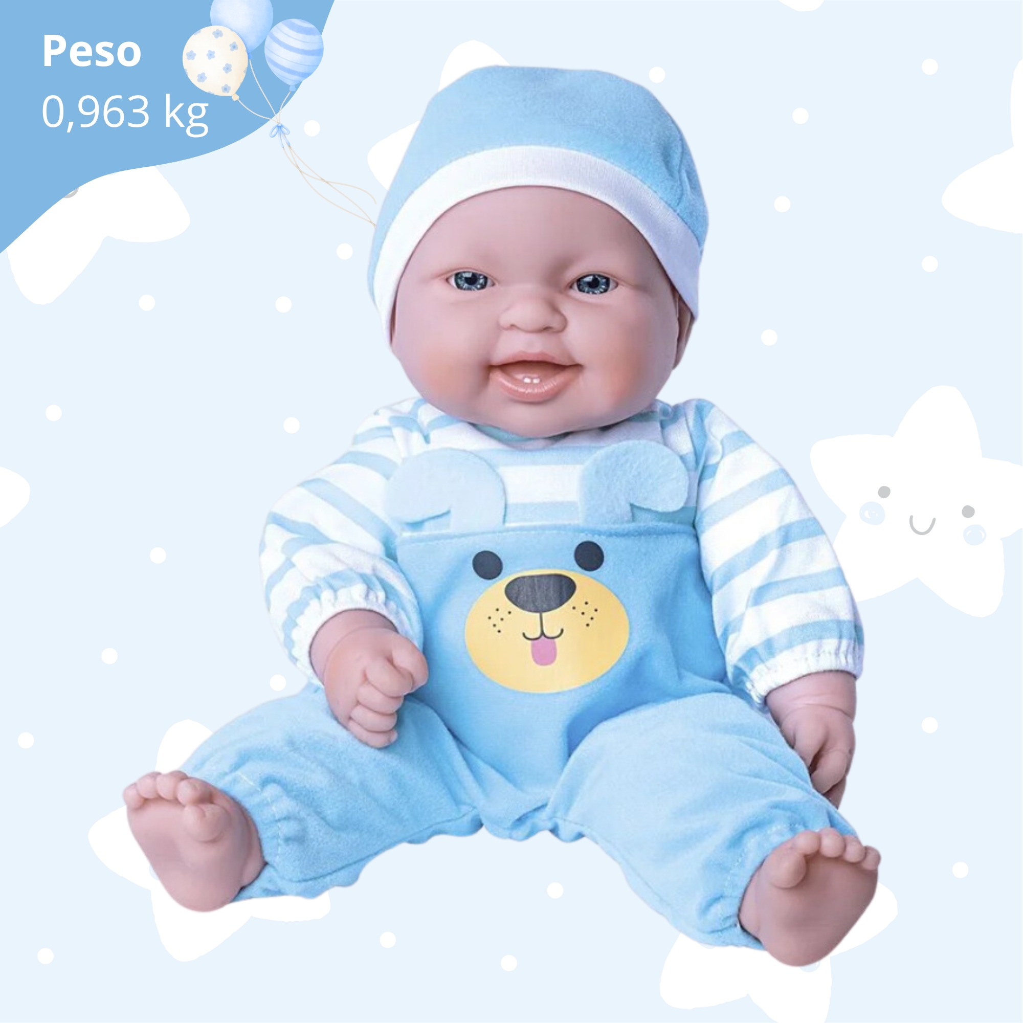 Boneca Infantil My Sweet Love Menino Macacão Azul Cotiplás - 2760