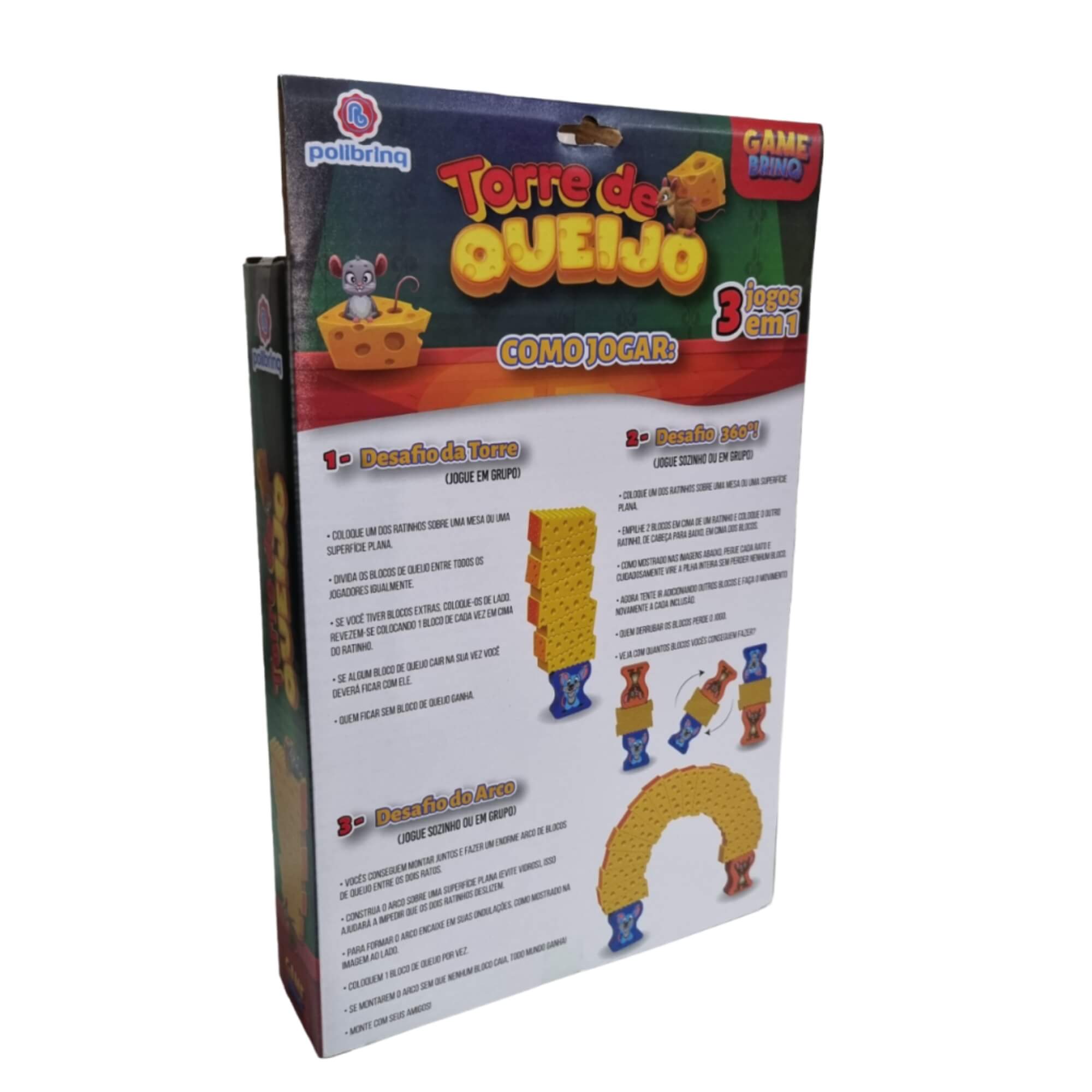 Jogo Recreativo Multijogadores Torre de Queijo 3 Jogos em 1 Polibrinq - PB516