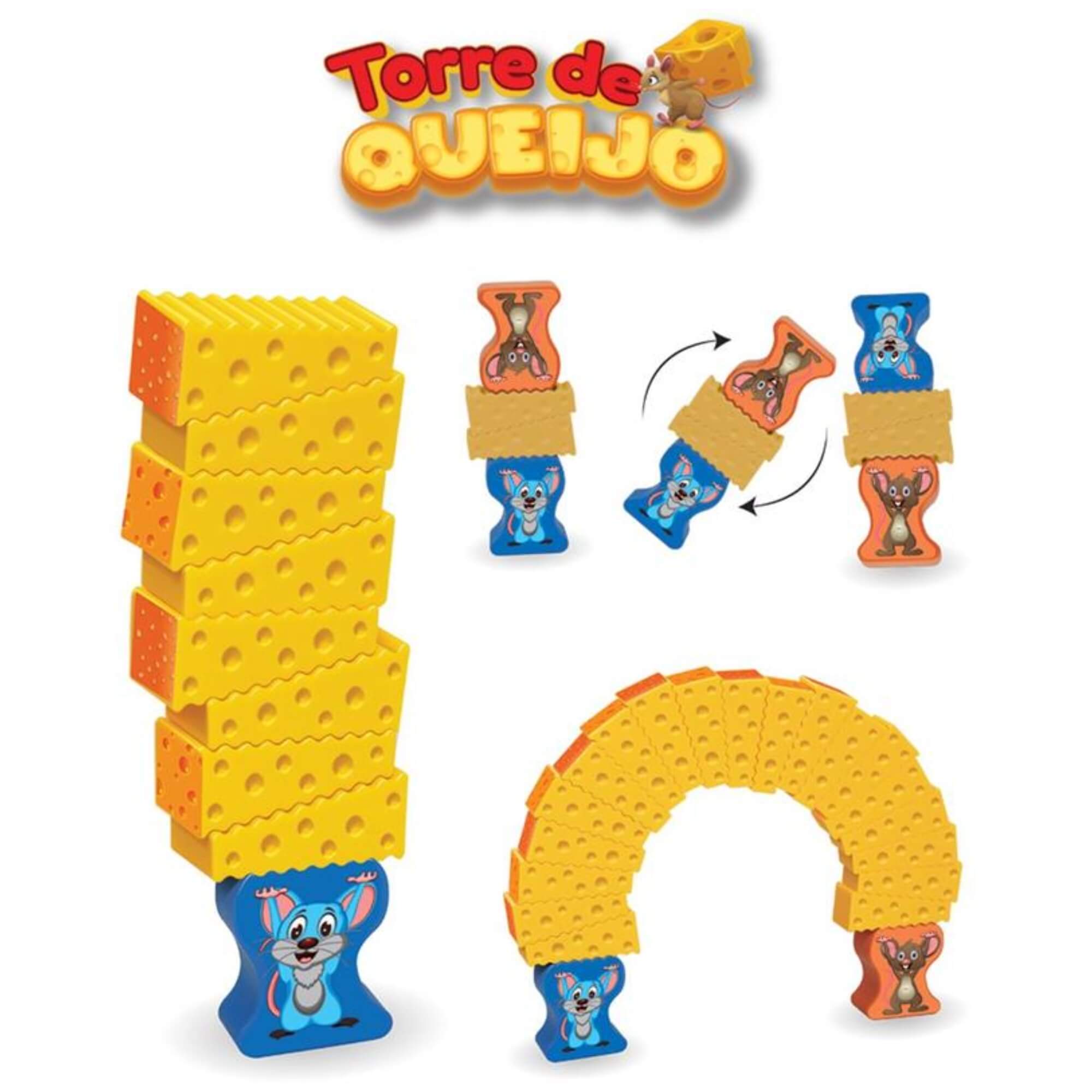 Jogo Recreativo Multijogadores Torre de Queijo 3 Jogos em 1 Polibrinq - PB516
