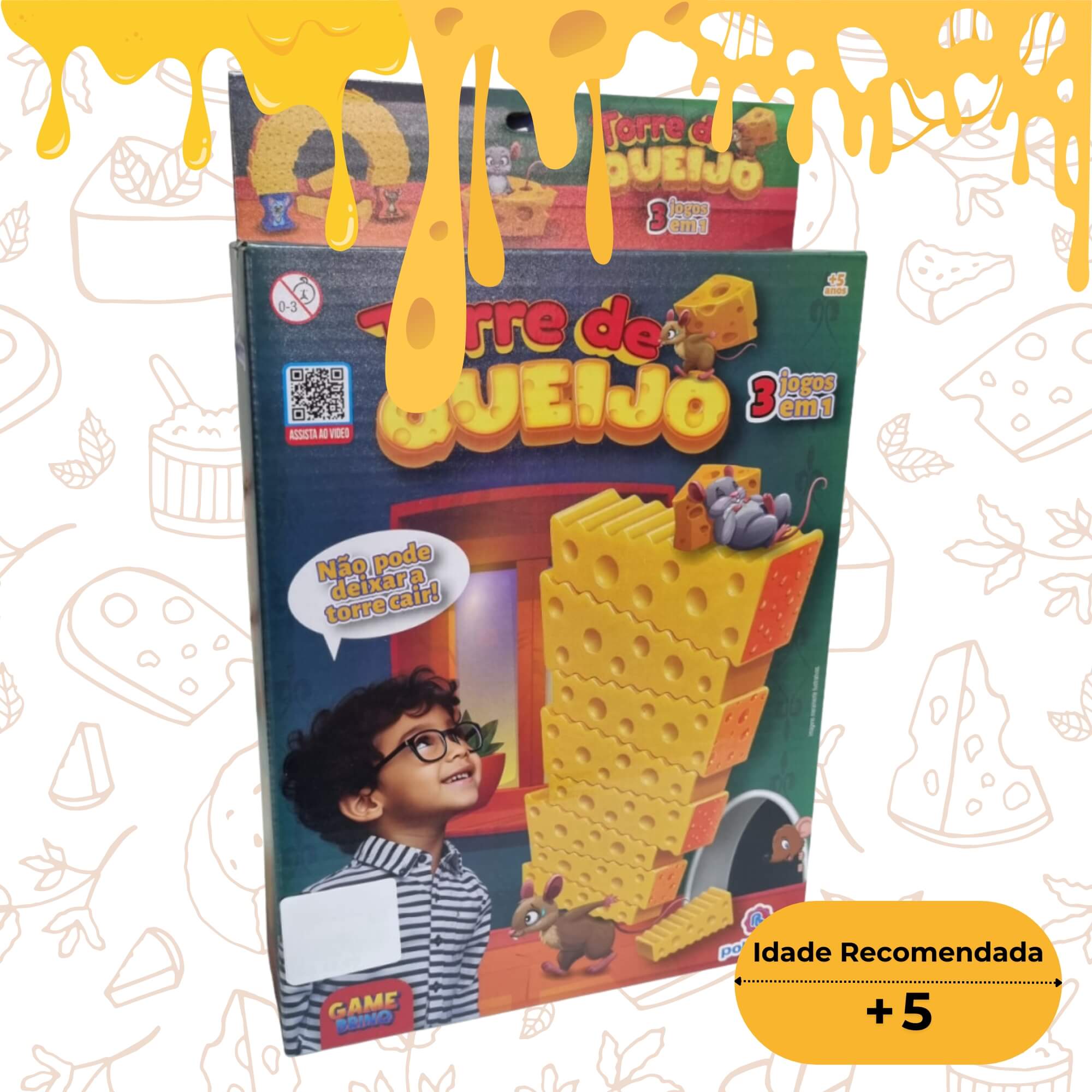 Jogo Recreativo Multijogadores Torre de Queijo 3 Jogos em 1 Polibrinq - PB516