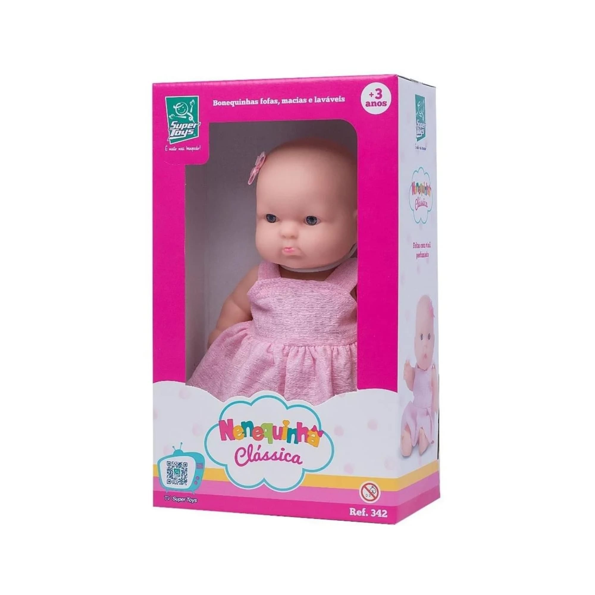 Boneca Nenequinha Clássica Vestido Pink Super Toys - 342
