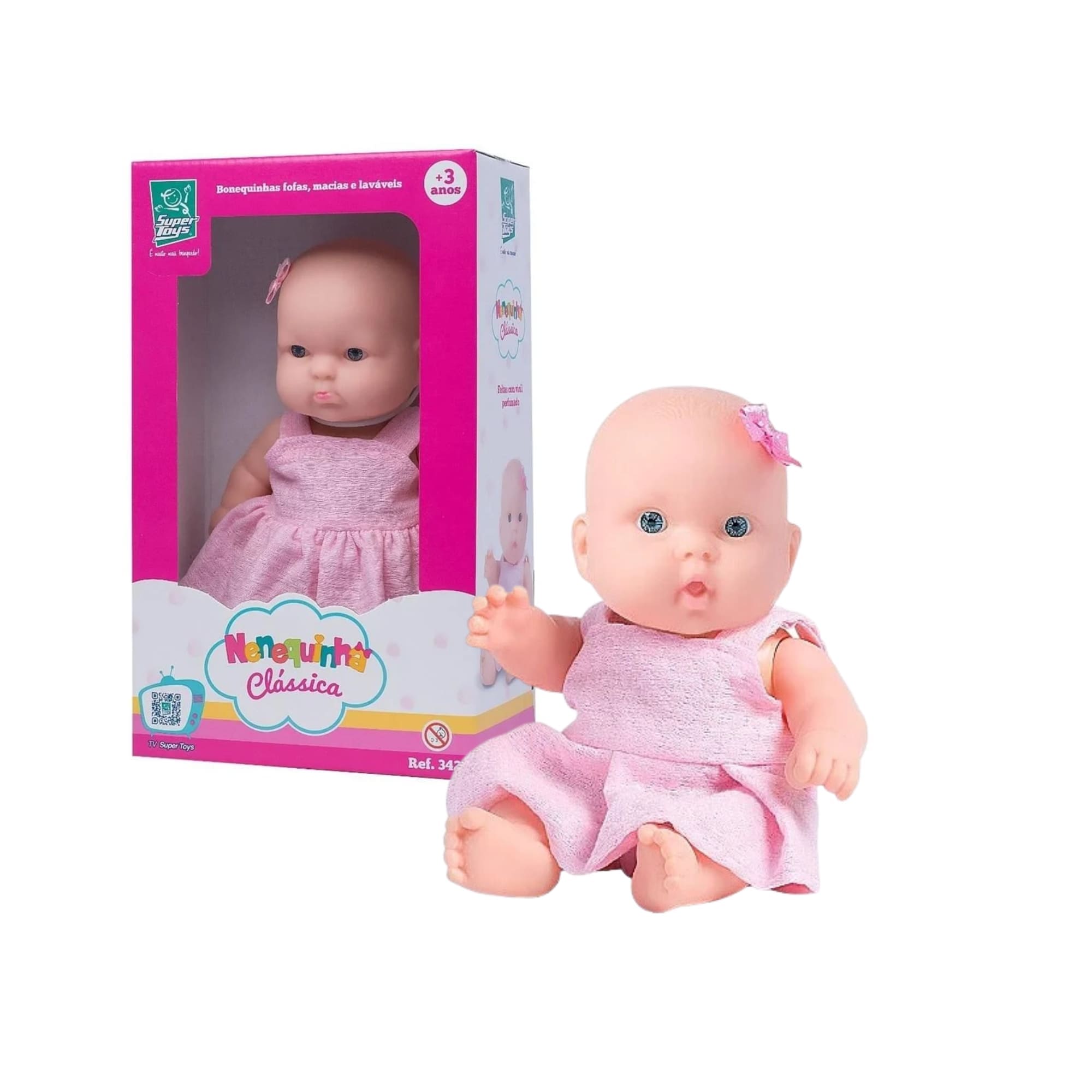 Boneca Nenequinha Clássica Vestido Pink Super Toys - 342