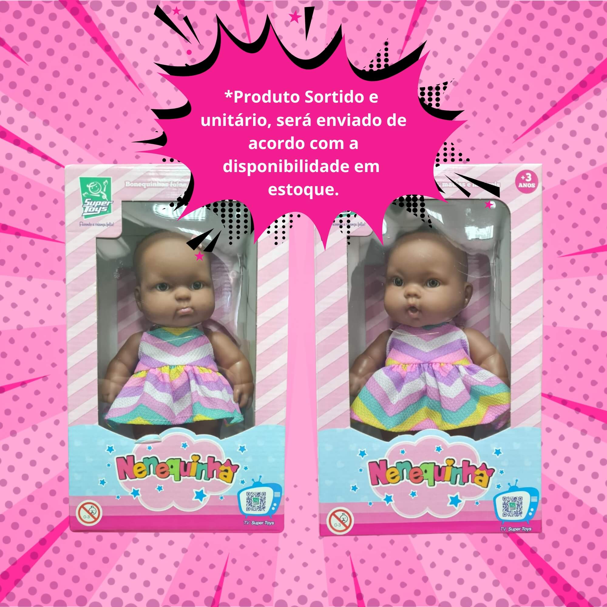 Boneca Nenequinha Negra Clássica Sortida e Unitária SUPER TOYS - 344