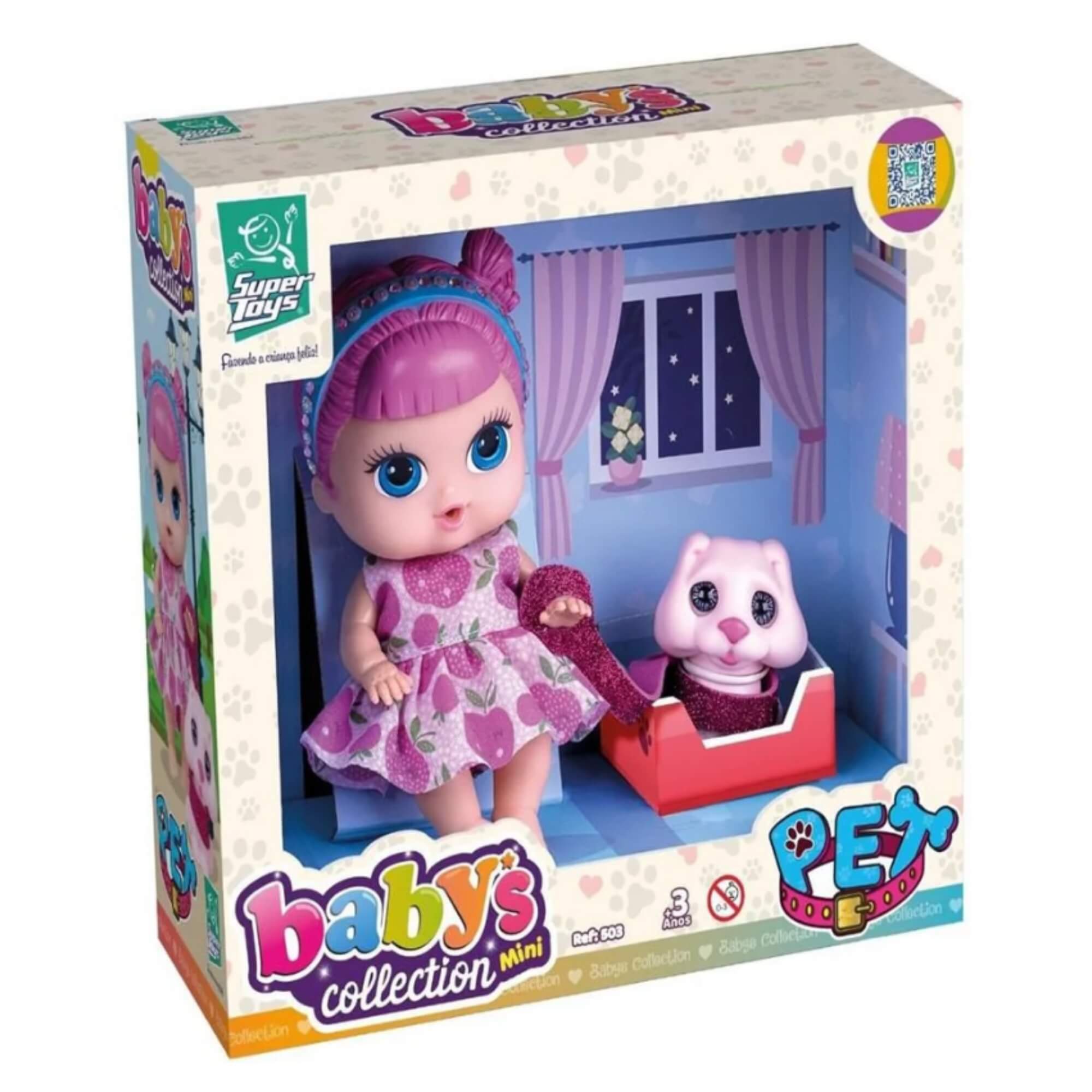 Boneca com Cachorrinho Babys Collection Mini Pet Super Toys - 503