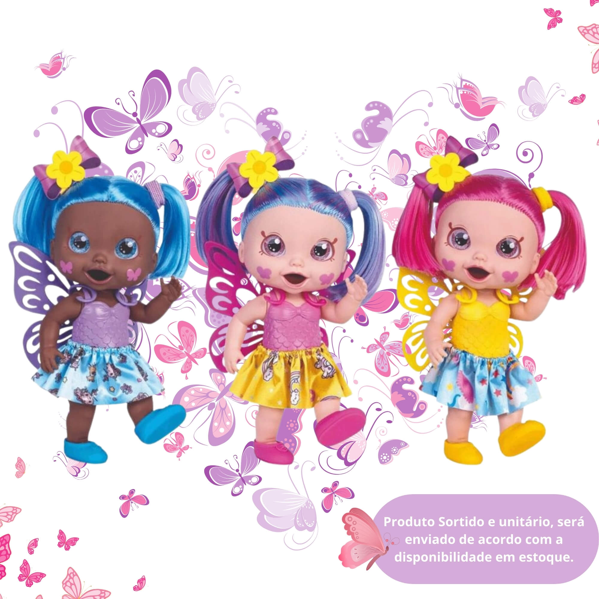 Boneca Babys Collection Butterfly Cabelo Colorido Sortida e Unitária Super Toys - 513