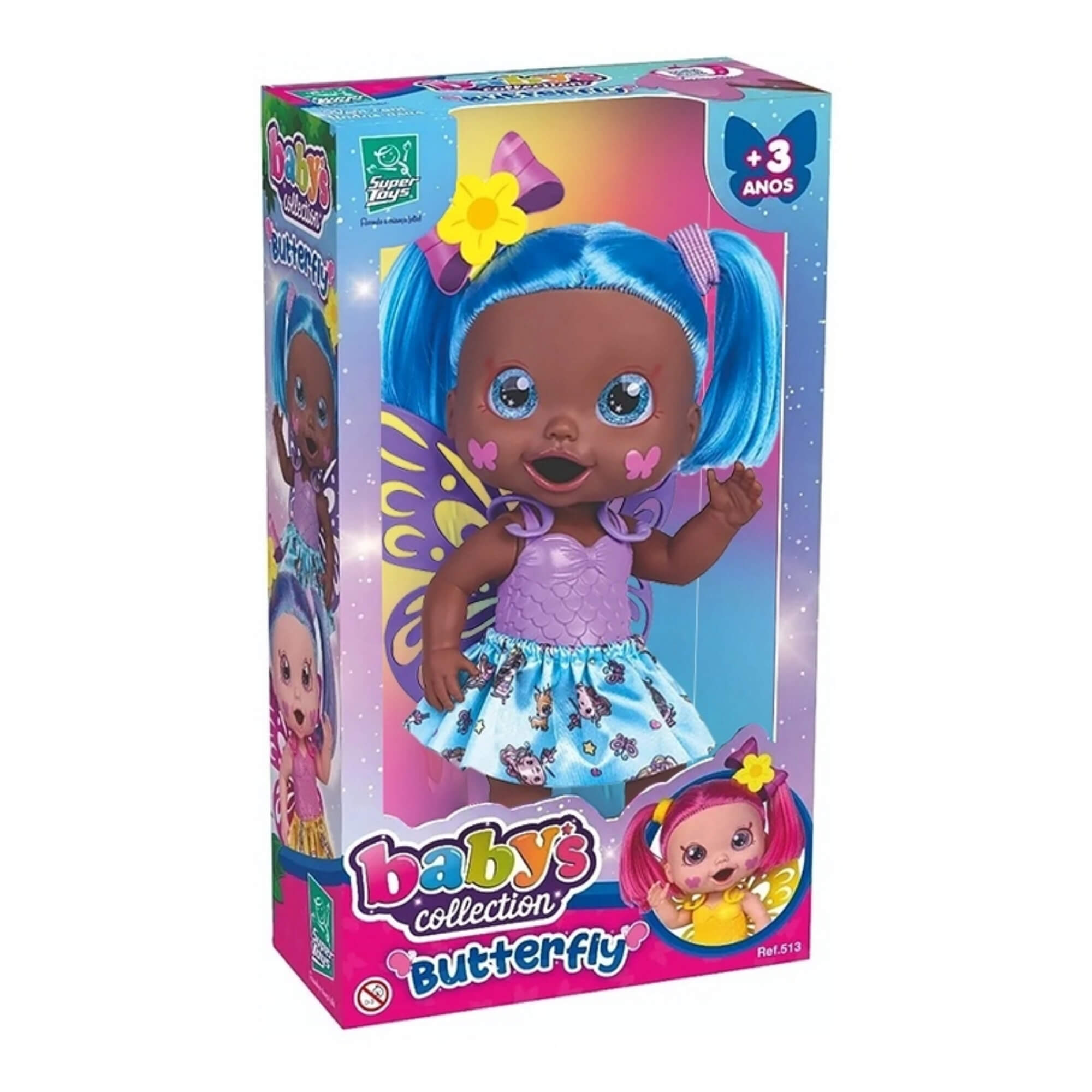 Boneca Babys Collection Butterfly Cabelo Colorido Sortida e Unitária Super Toys - 513
