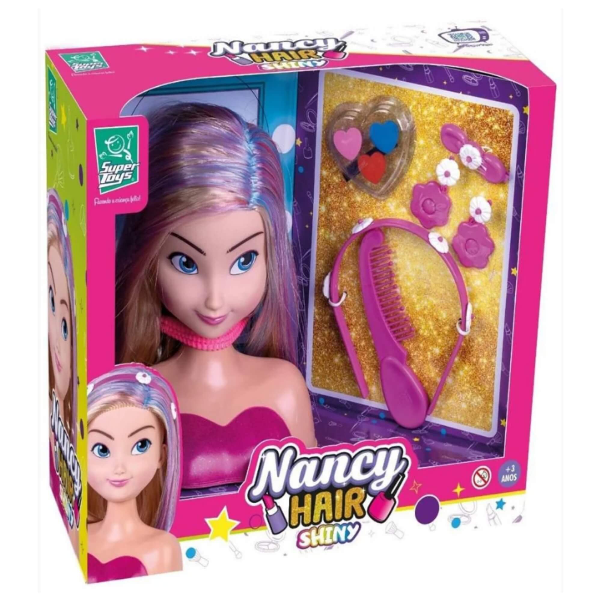 Boneca Super Estilosa Para Pentear e Maquiar Busto Nancy Hair Shiny Super Toys - 518