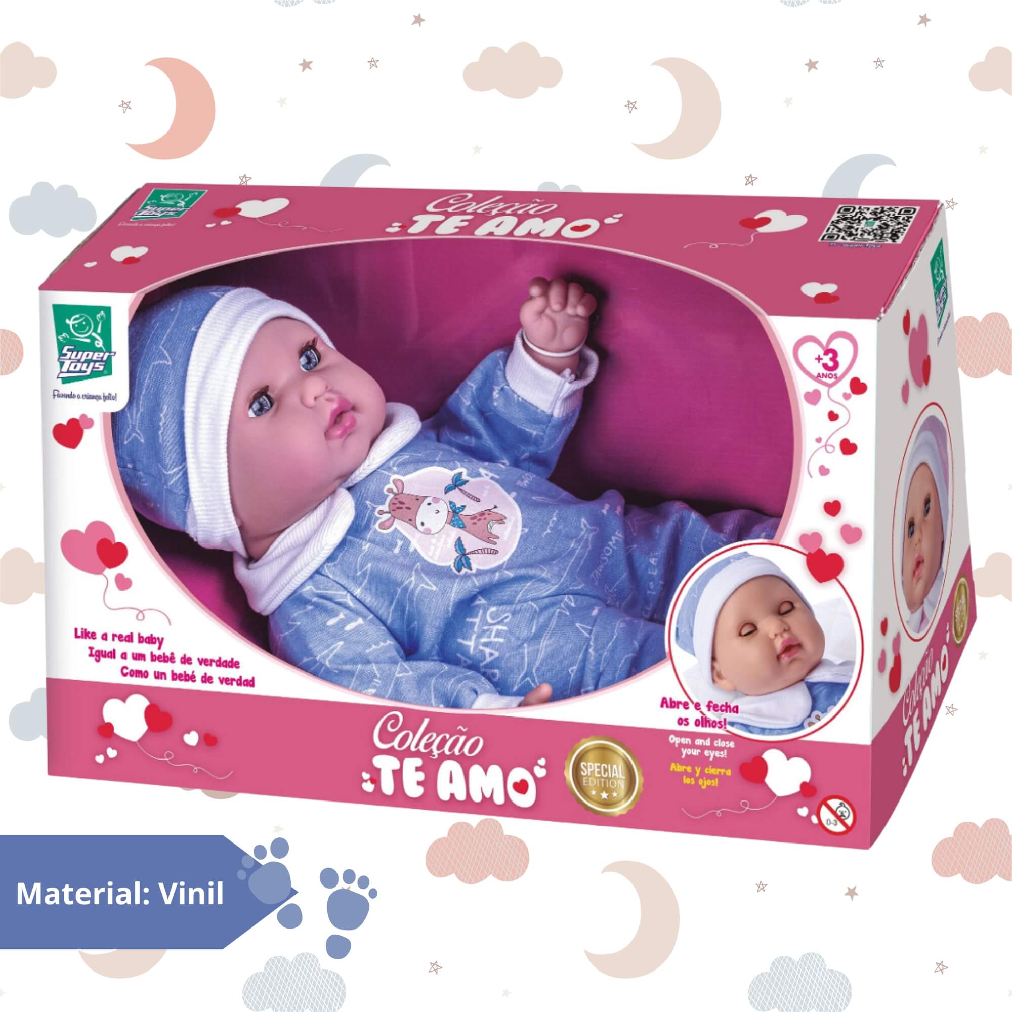 Boneca Mini Coleção Te Amo Bebê Menino Abre e Fecha os Olhos Super Toys - 576