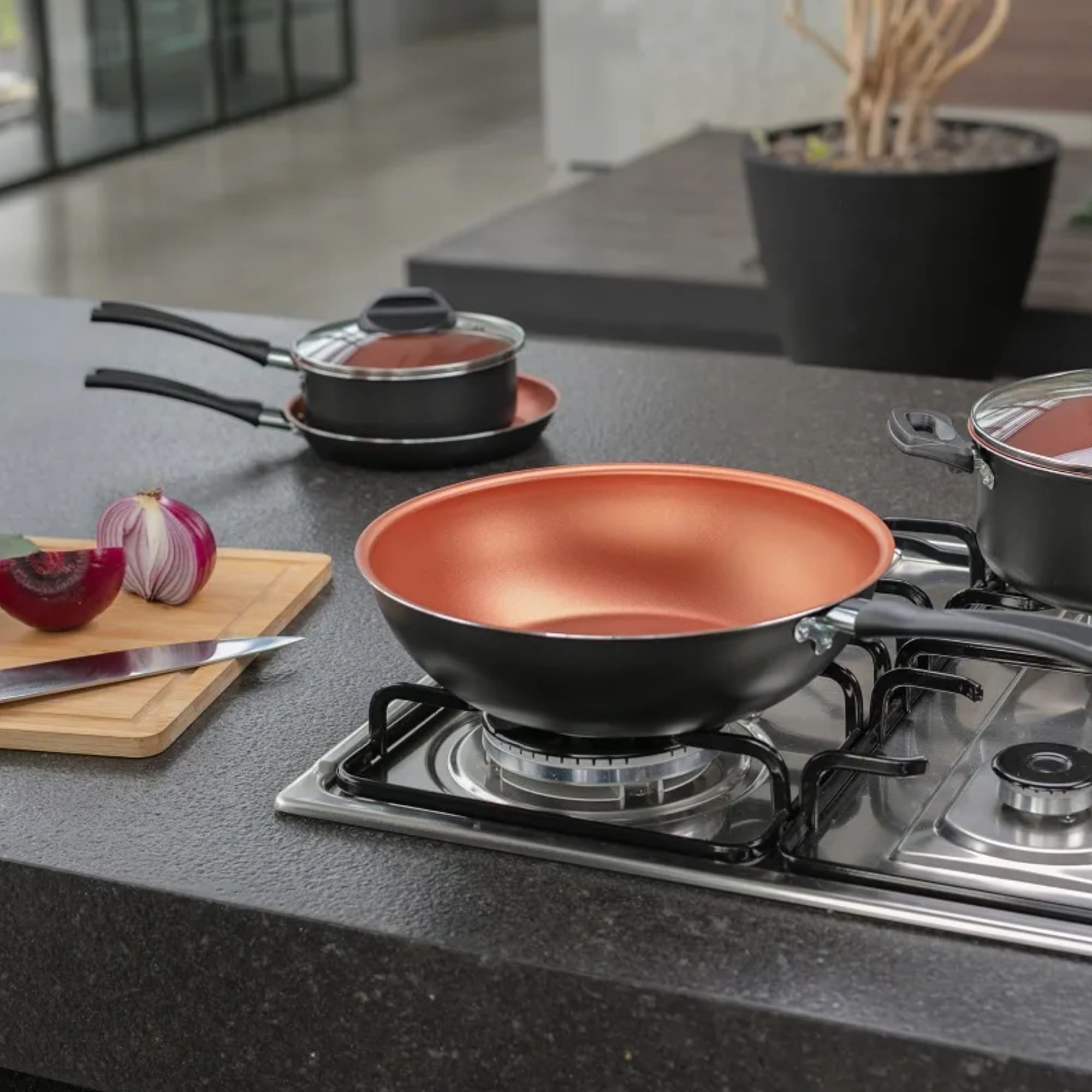 Panela Wok 3L Revestimento Pro-flon Antiaderente Cinza Range Linha Topázio Brinox - 7233/364