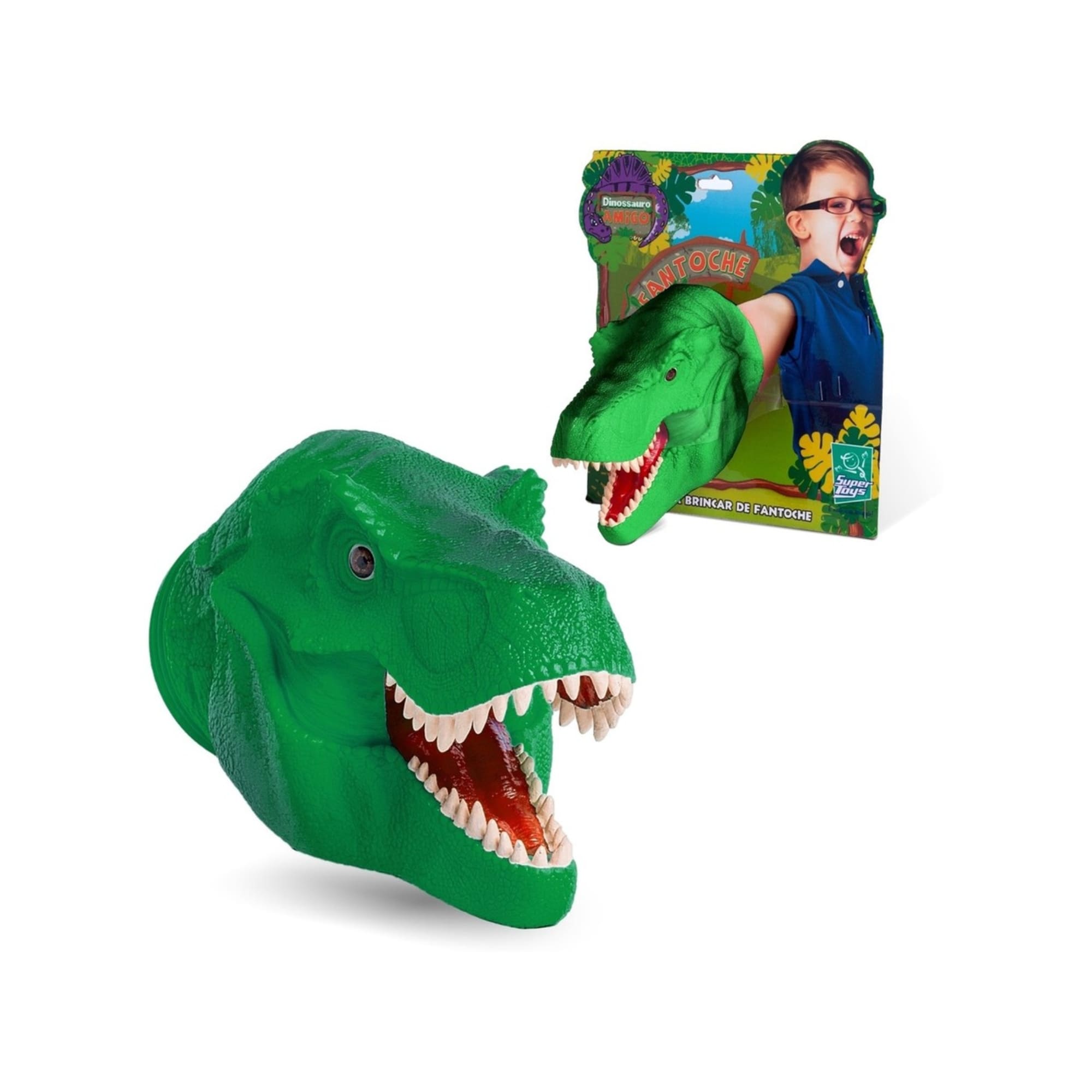 Dinossauro Fantoche De Mão Dino Amigo Super Toys Verde- 341