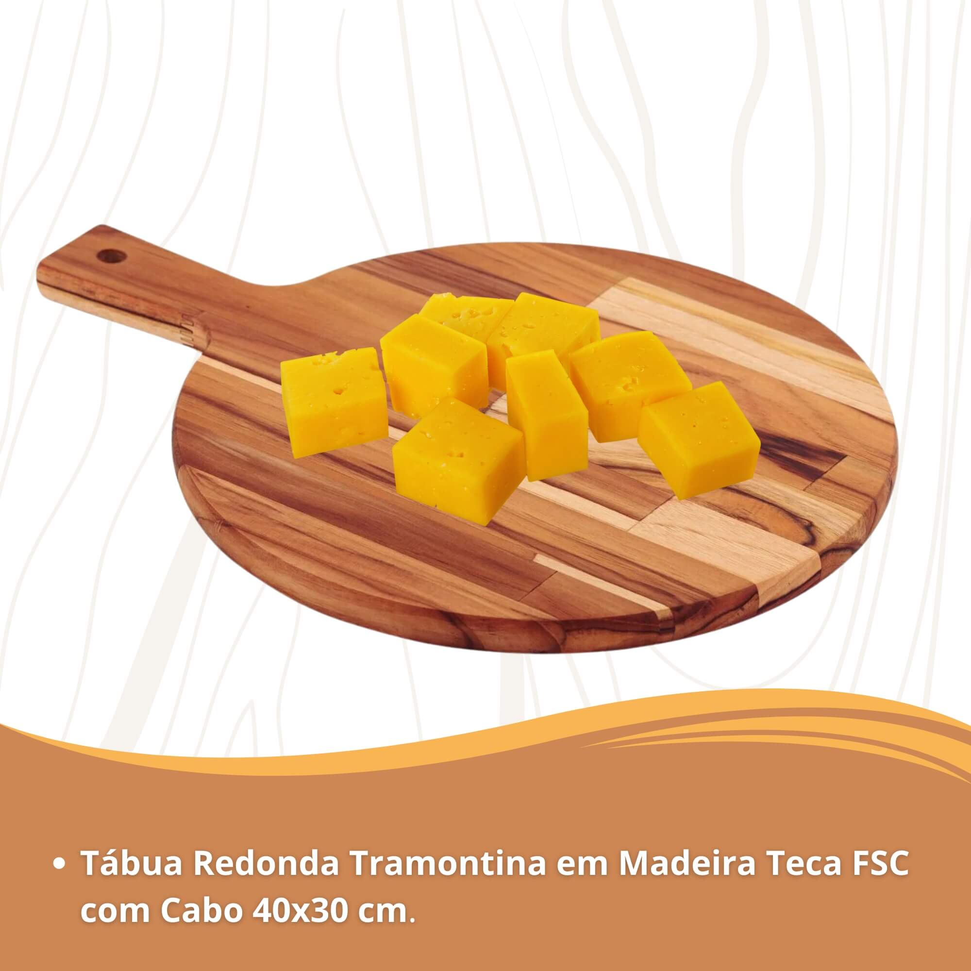 Tábua Redonda em Madeira Teca FSC com Cabo 40x30 cm Tramontina - 13278351