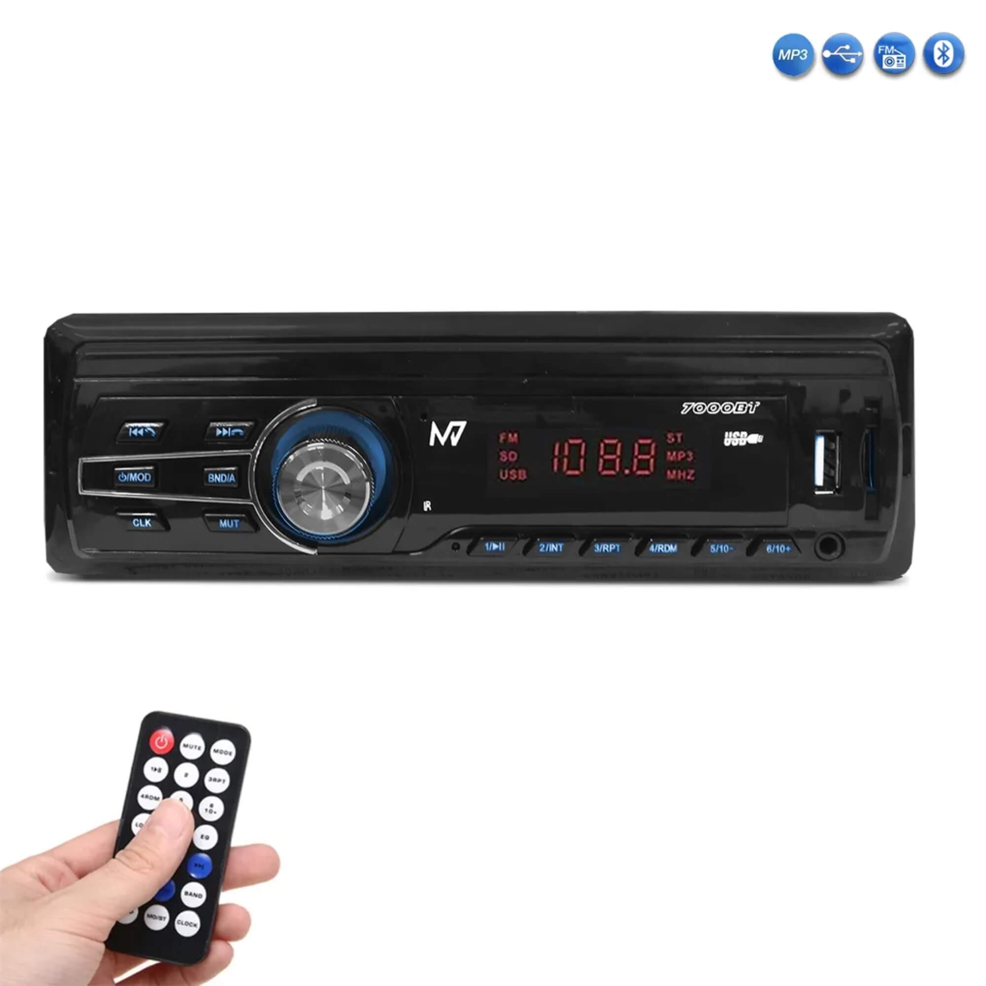 Rádio Automotivo M7 Mp3 Player Bluetooth USB SD FM Aux 4x15w JR8 - JT7000BT