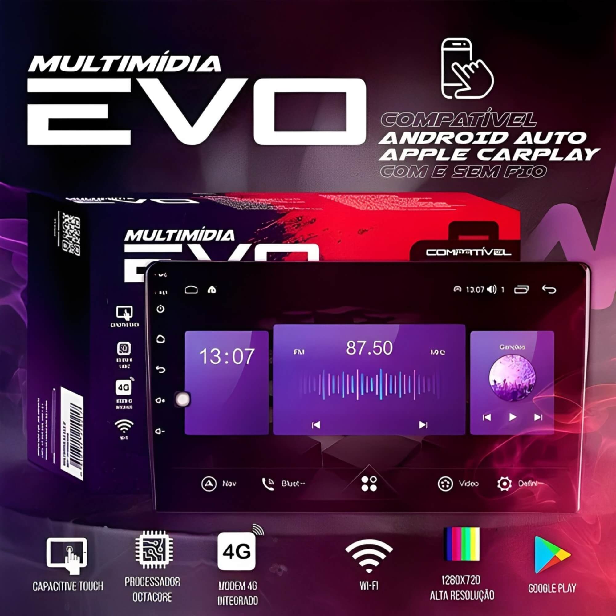 Central Multimídia EVO 4GB/64GB 9" Pol Carplay sem Fio Octacore R8 Tecnology JR8 - JT30MEVO9