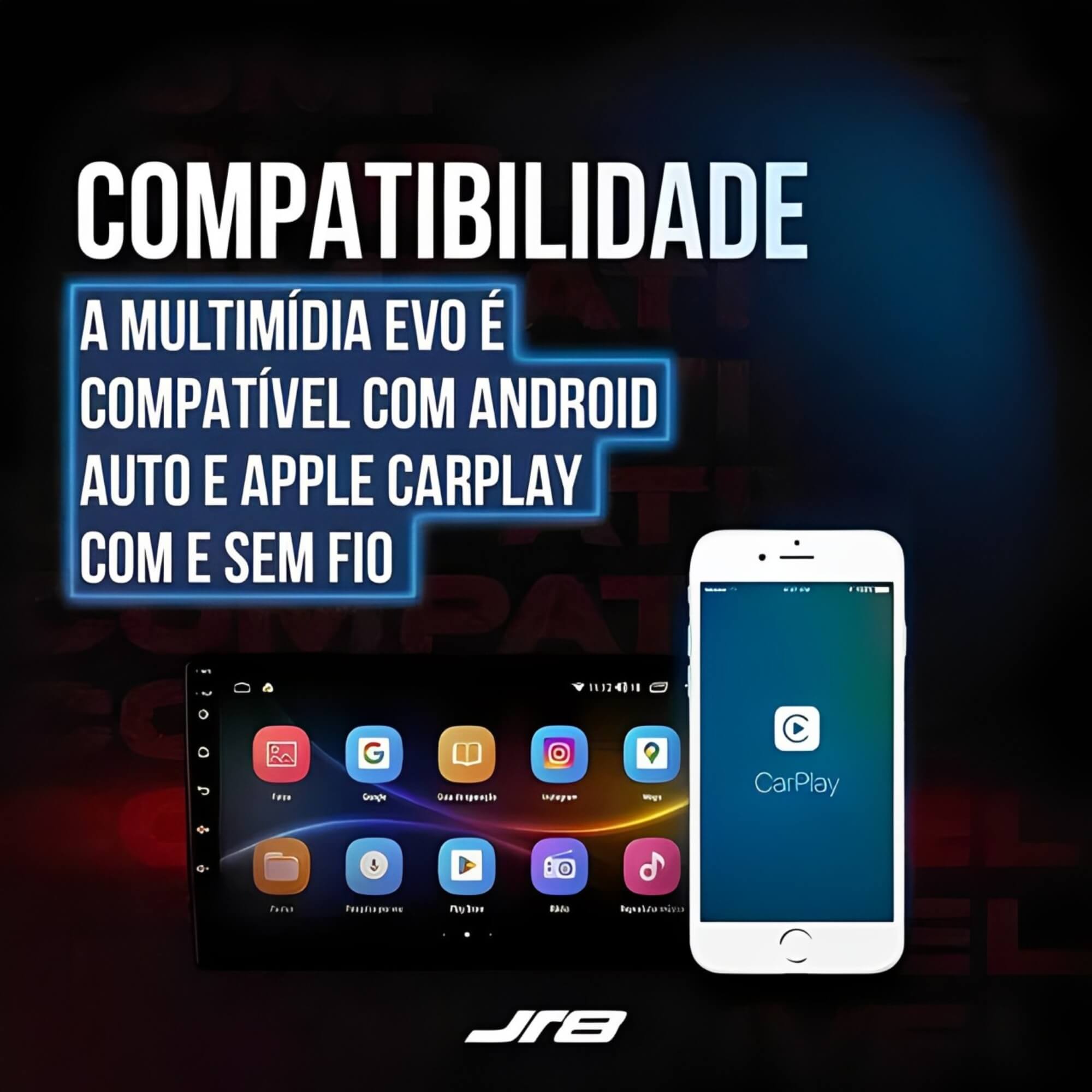 Central Multimídia EVO 4GB/64GB 9" Pol Carplay sem Fio Octacore R8 Tecnology JR8 - JT30MEVO9