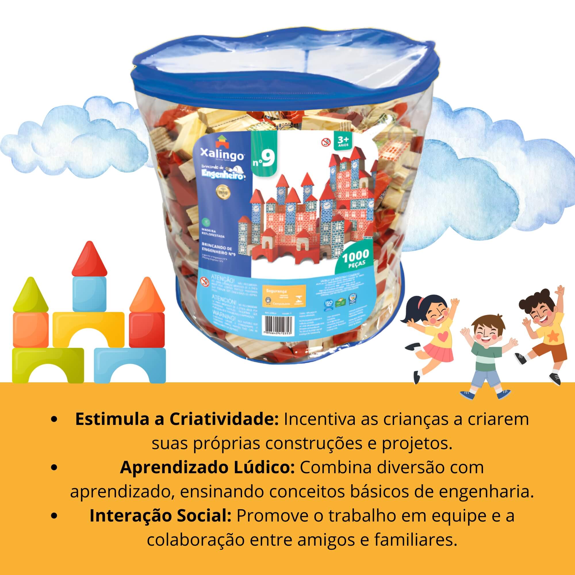 Brinquedo Infantil Brincando de Engenheiro Nº 9 Blocos de Montar 1000 Peças Xalingo - 67876