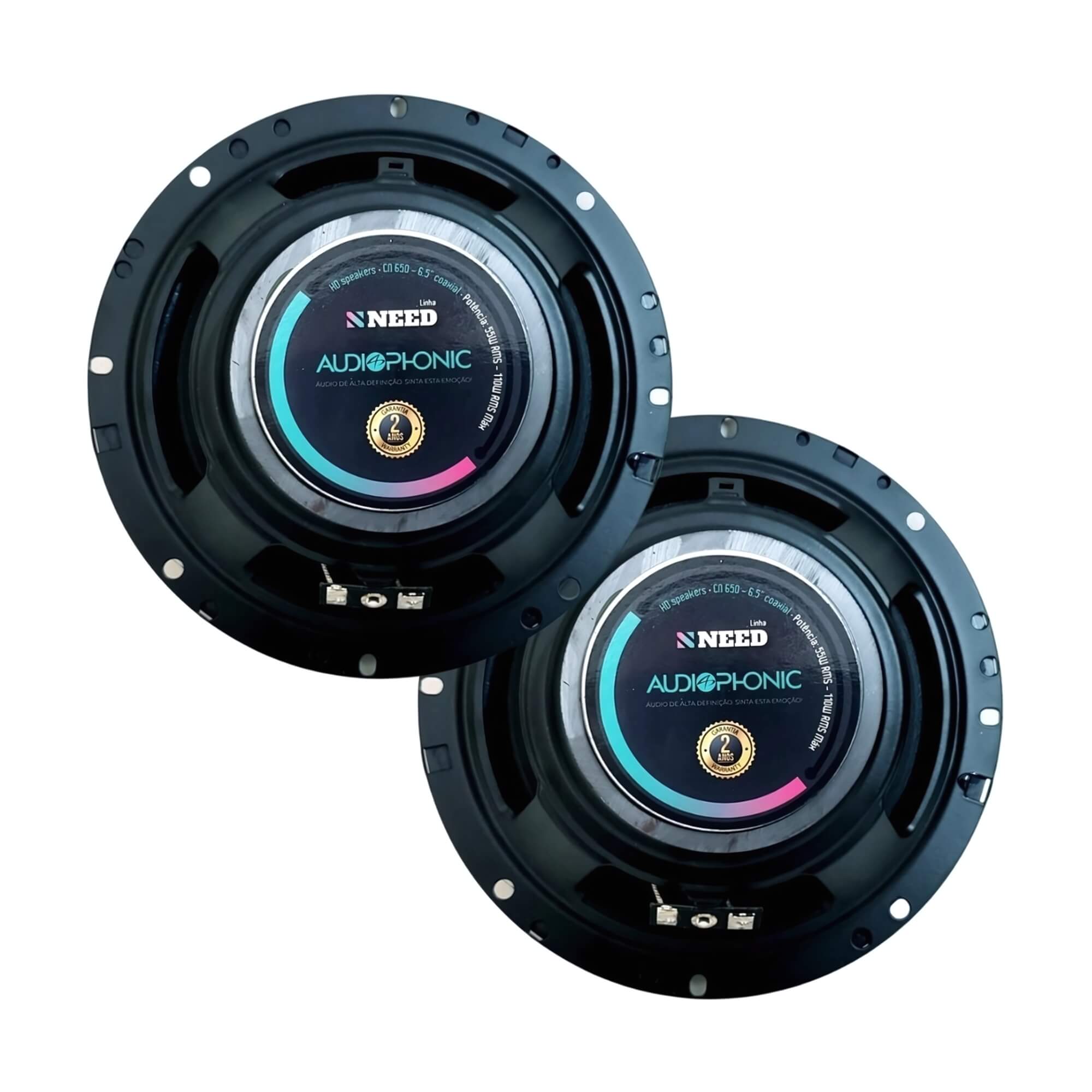 Kit Alto Falantes 6,5" Pol Cone de Celulose 110W RMS Coaxial 4 Ohms Audiophonic - CN 650