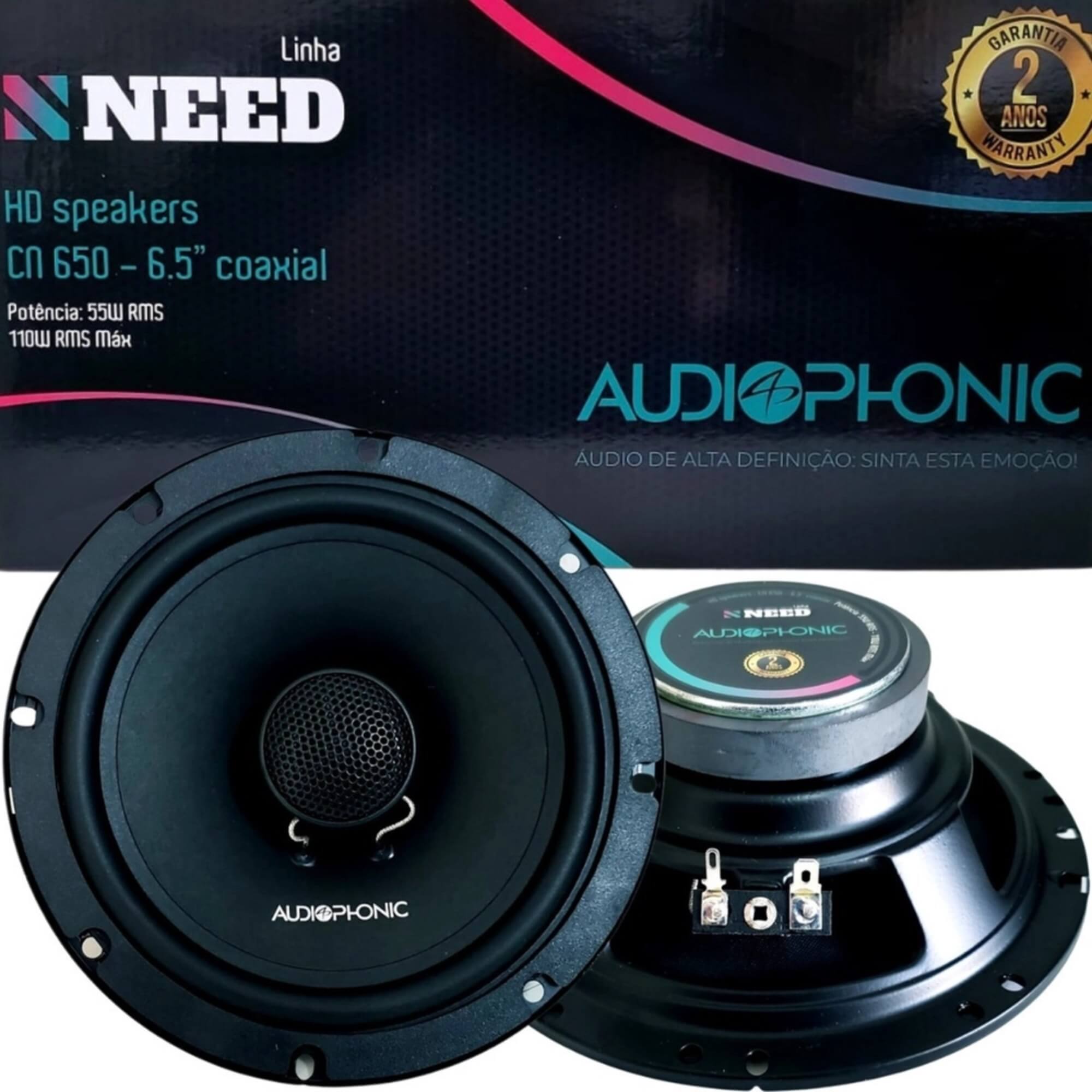 Kit Alto Falantes 6,5" Pol Cone de Celulose 110W RMS Coaxial 4 Ohms Audiophonic - CN 650