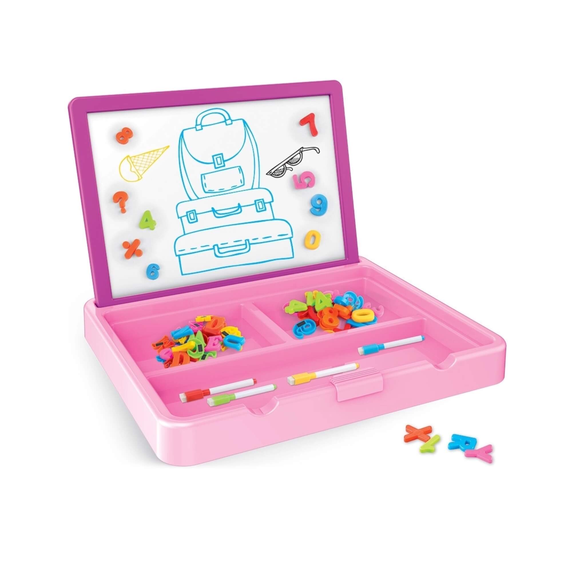 Maleta Educativa Rosa com Letras, Números e Lousa 2 Em 1 Play e Learn Multikids - BR1793