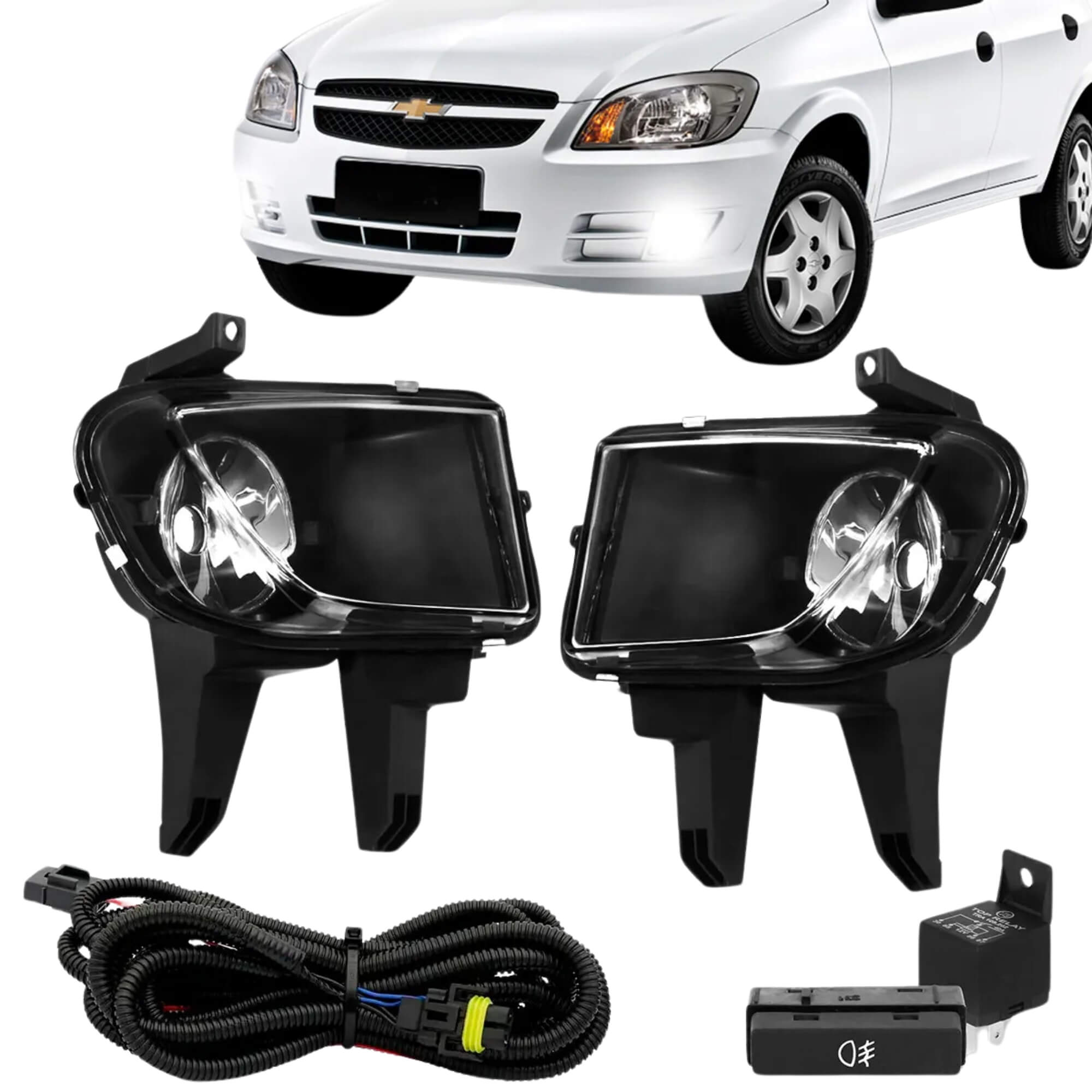 Kit Farol de Milha Prisma 2012 e Celta 2012 a 2015 Botão Modelo Original Suits -  STS707CV