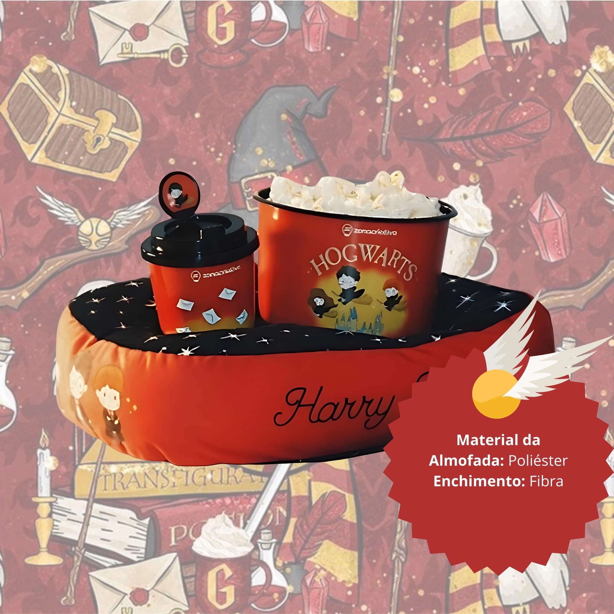 Kit Almofada Pipoca Infantil Fibra Veludo Harry Potter Zona Criativa - 10065186