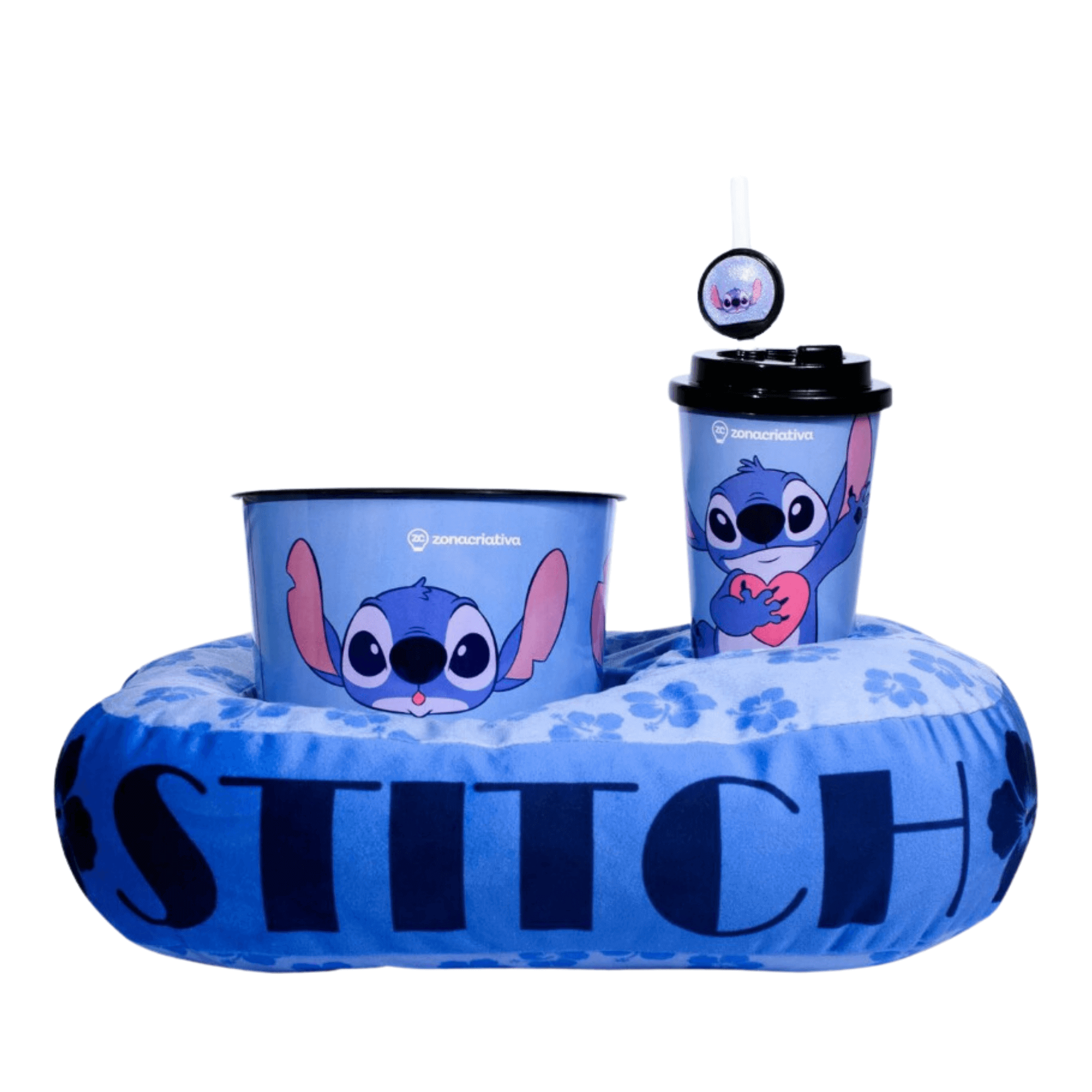 Kit Almofada Pipoca Infantil Stitch Fibra Veludo Azul Zona Criativa - 10065191