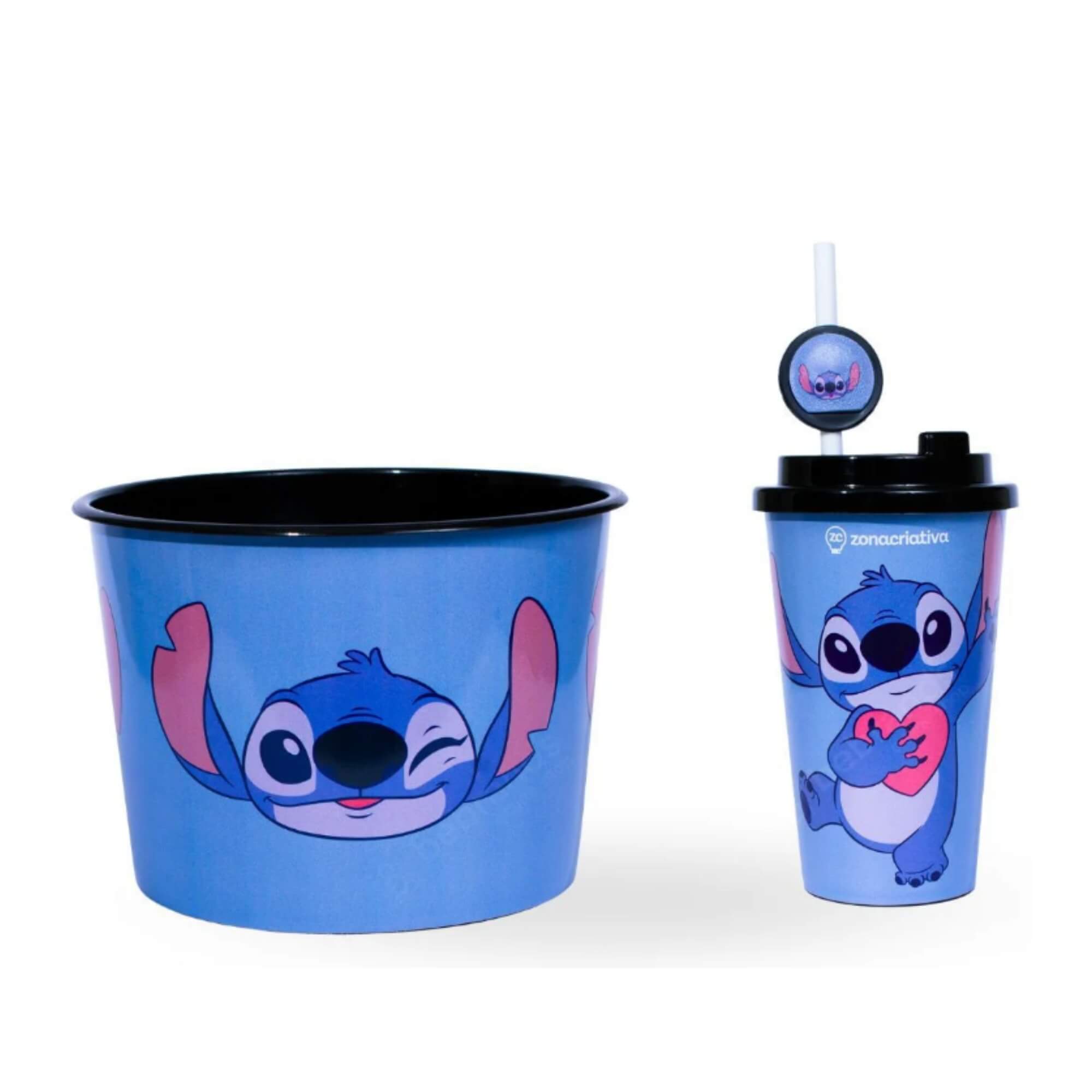 Kit Almofada Pipoca Infantil Stitch Fibra Veludo Azul Zona Criativa - 10065191
