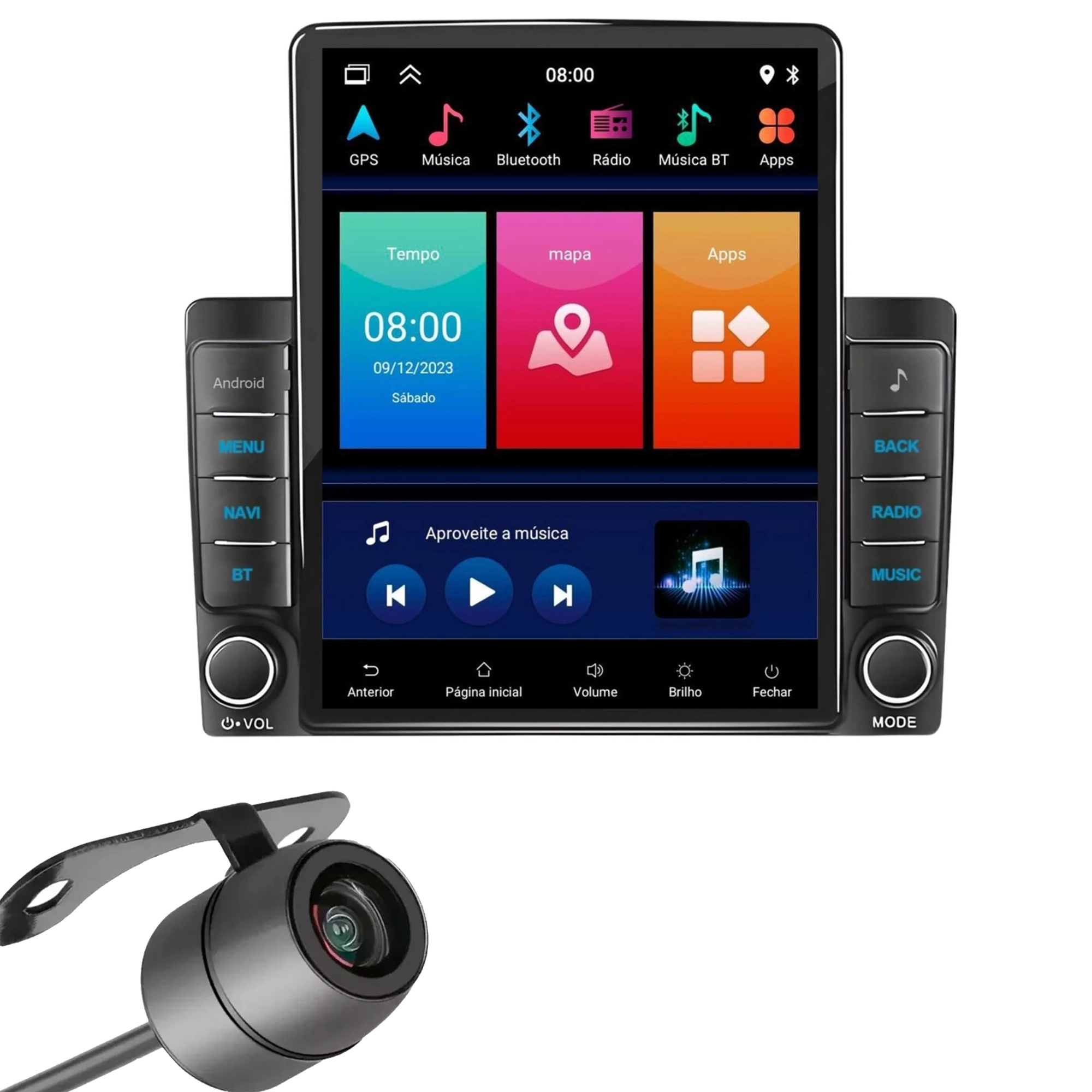Central Multimidia Tesla 9,7 Pol 2GB 32GB Quad-Core Carplay Android Auto + câmera de ré 4K