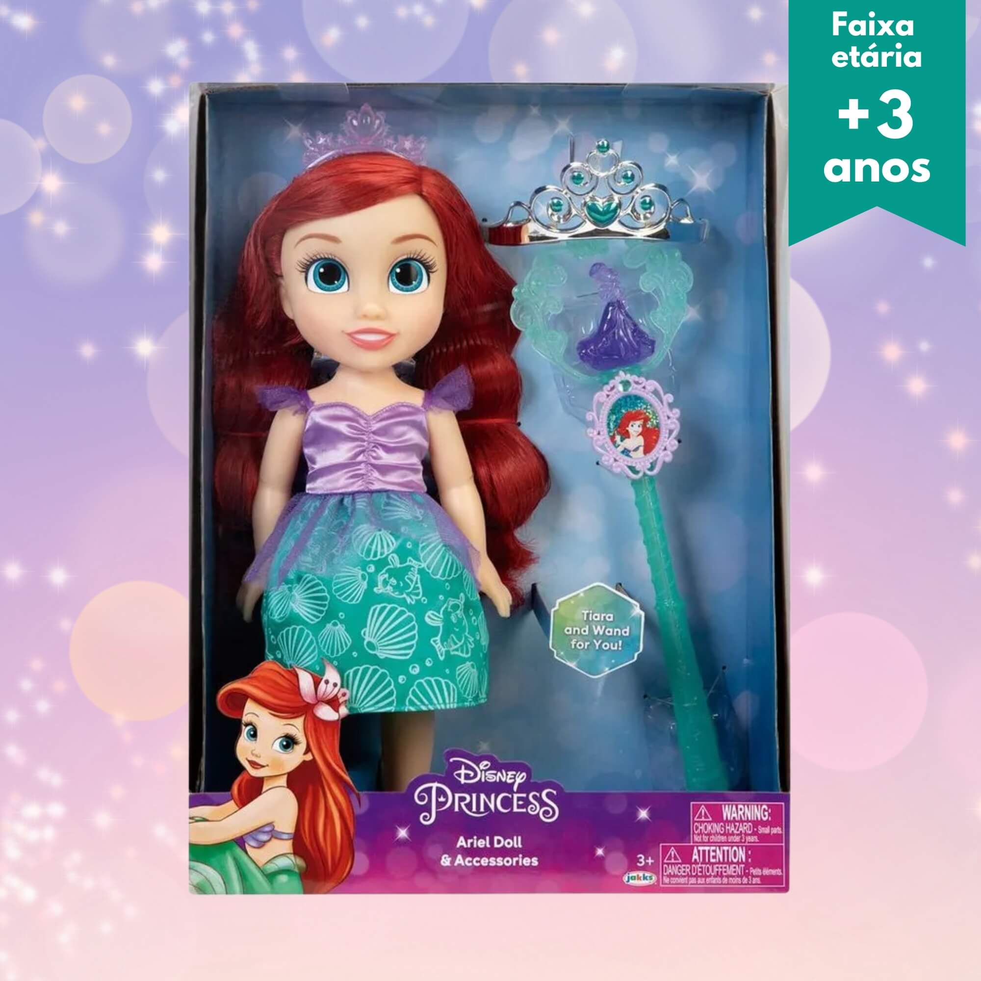 Boneca Princesas da Disney Ariel com Varinha e Tiara Multikids - BR1927