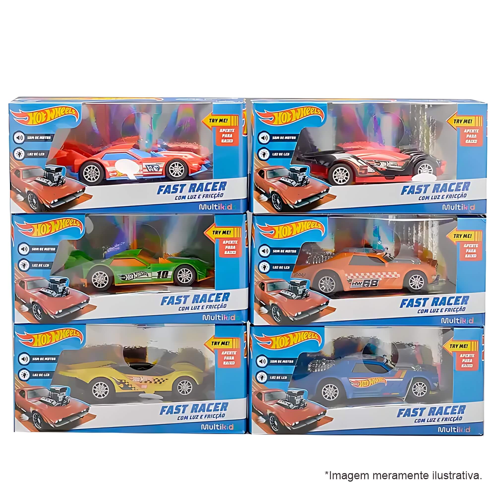 Brinquedo Infantil Carrinho de Fricção Hot Wheels Fast Racer Sortido e Unitário Multikids -BR2084