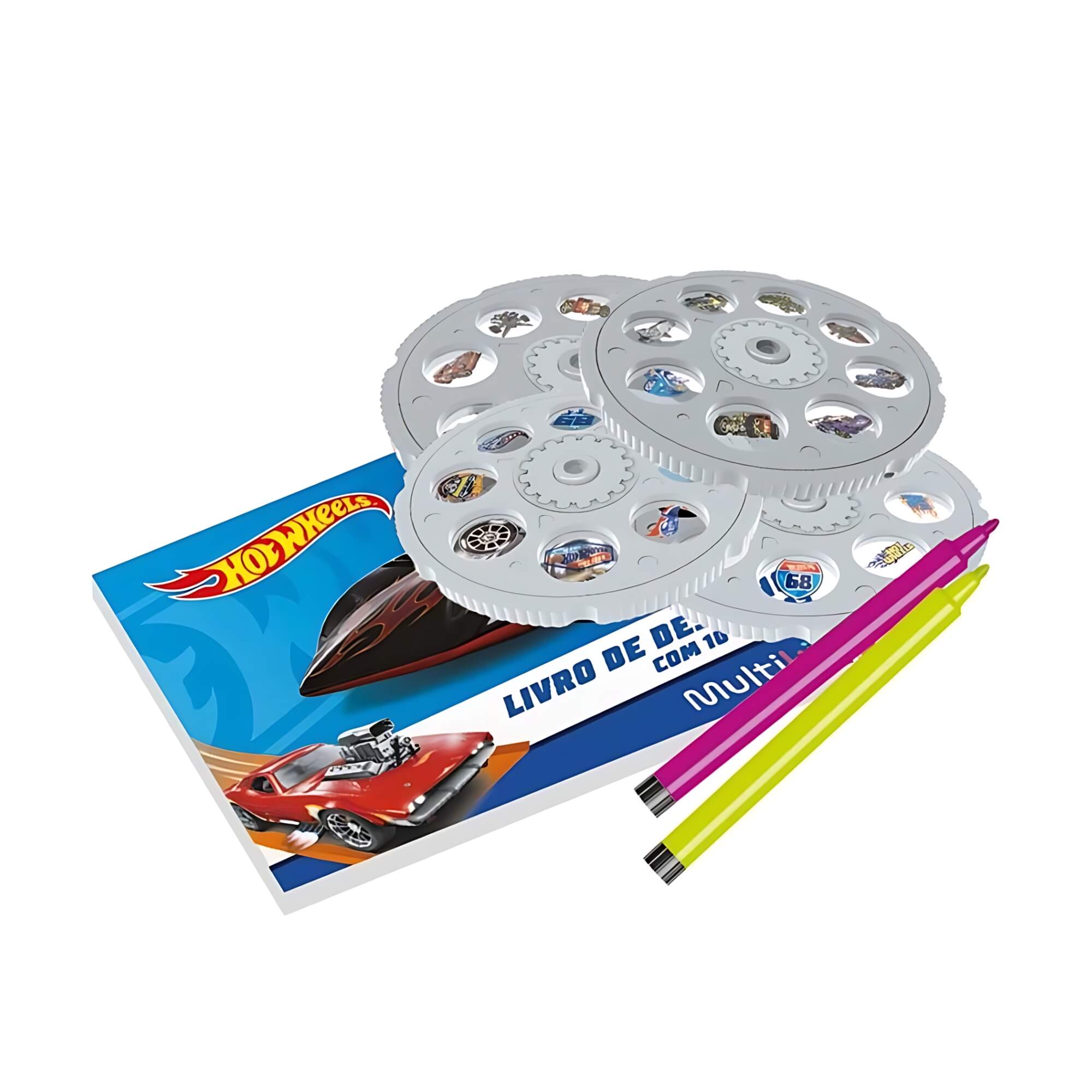 Brinquedo Infantil Mesa Projetora com Canetinhas e 32 Desenhos Hot Wheels Multikids - BR2087