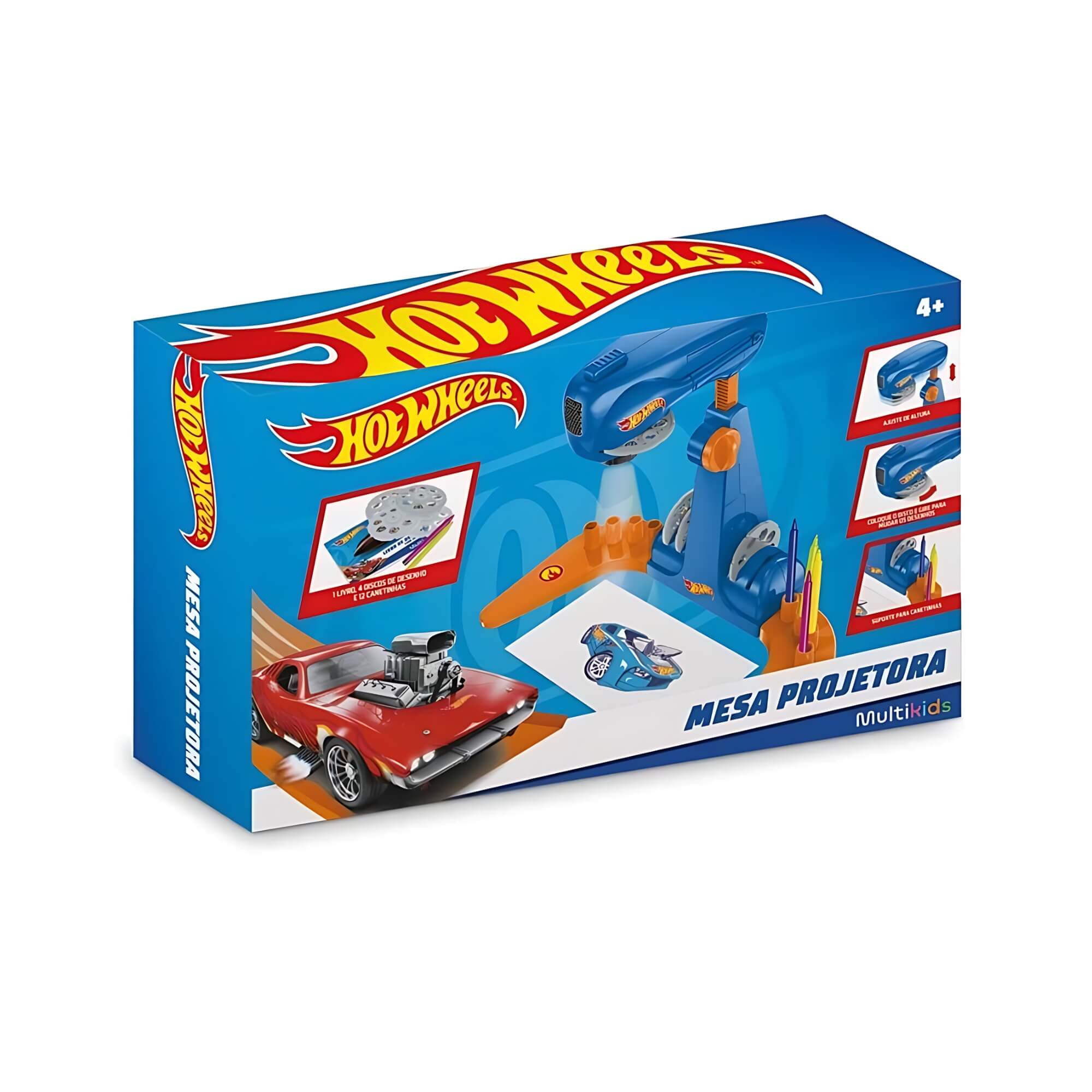 Brinquedo Infantil Mesa Projetora com Canetinhas e 32 Desenhos Hot Wheels Multikids - BR2087