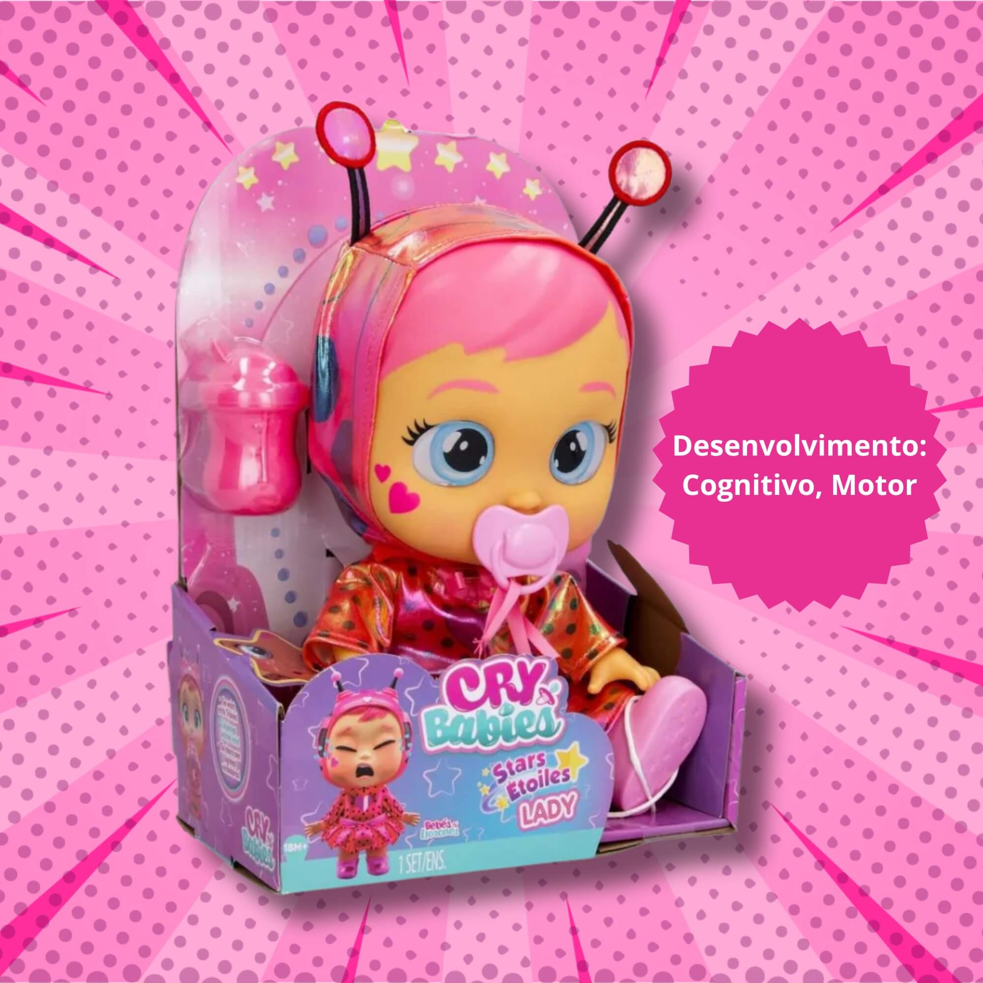 Boneca Infantil Cry Babies Stars Lady com Olhos que Brilham Multikids - BR2237
