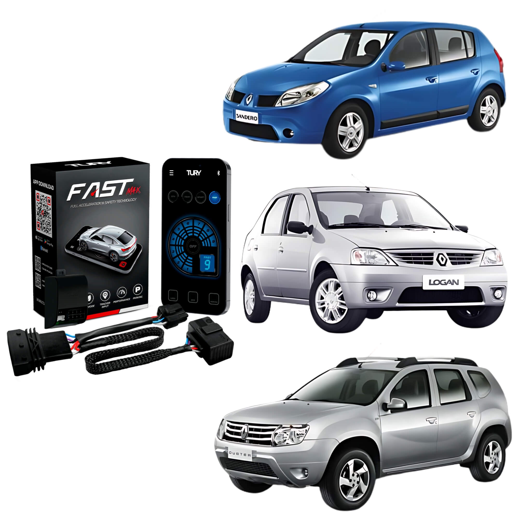 Módulo Variador de Avanço de Aceleração compatível c/ Sandero/Logan/Duster Tury - FAST_MAX_5.0S