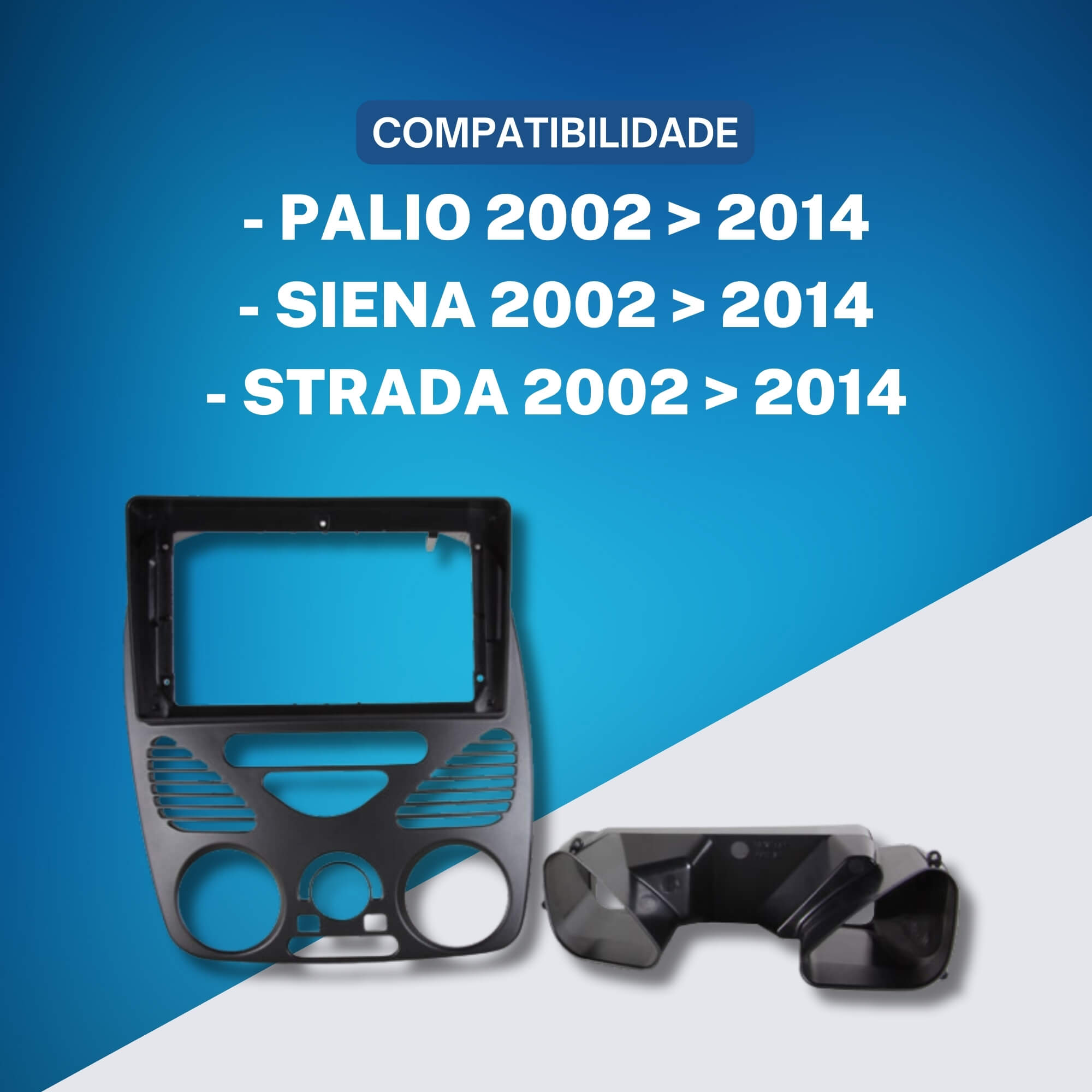 Moldura 9" Polegadas Preta compatível com Palio, Siena e Strada 2002 a 2014 Expex - EPX9FT016
