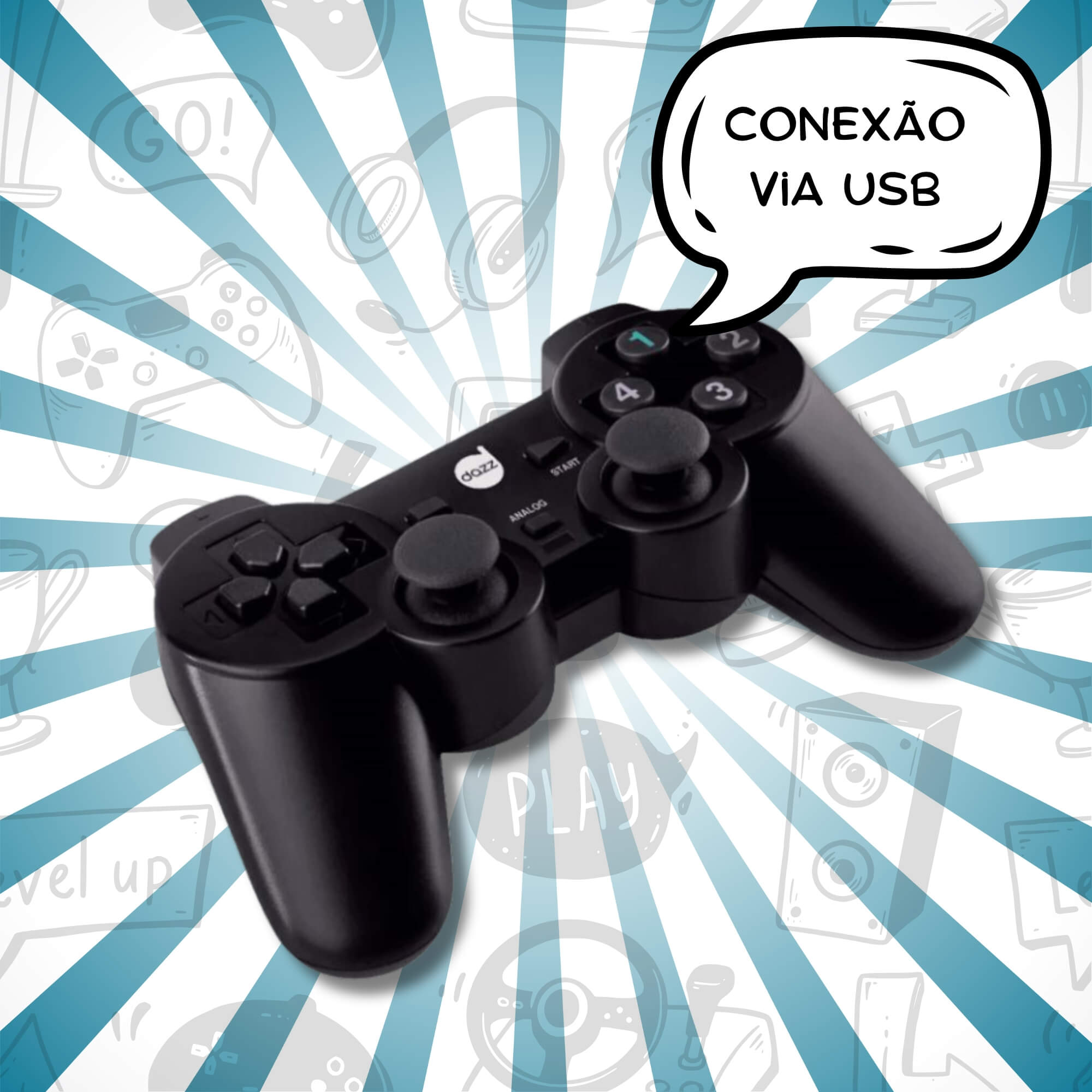 Controle Double Shock USB para PC Preto Dazz - 621322