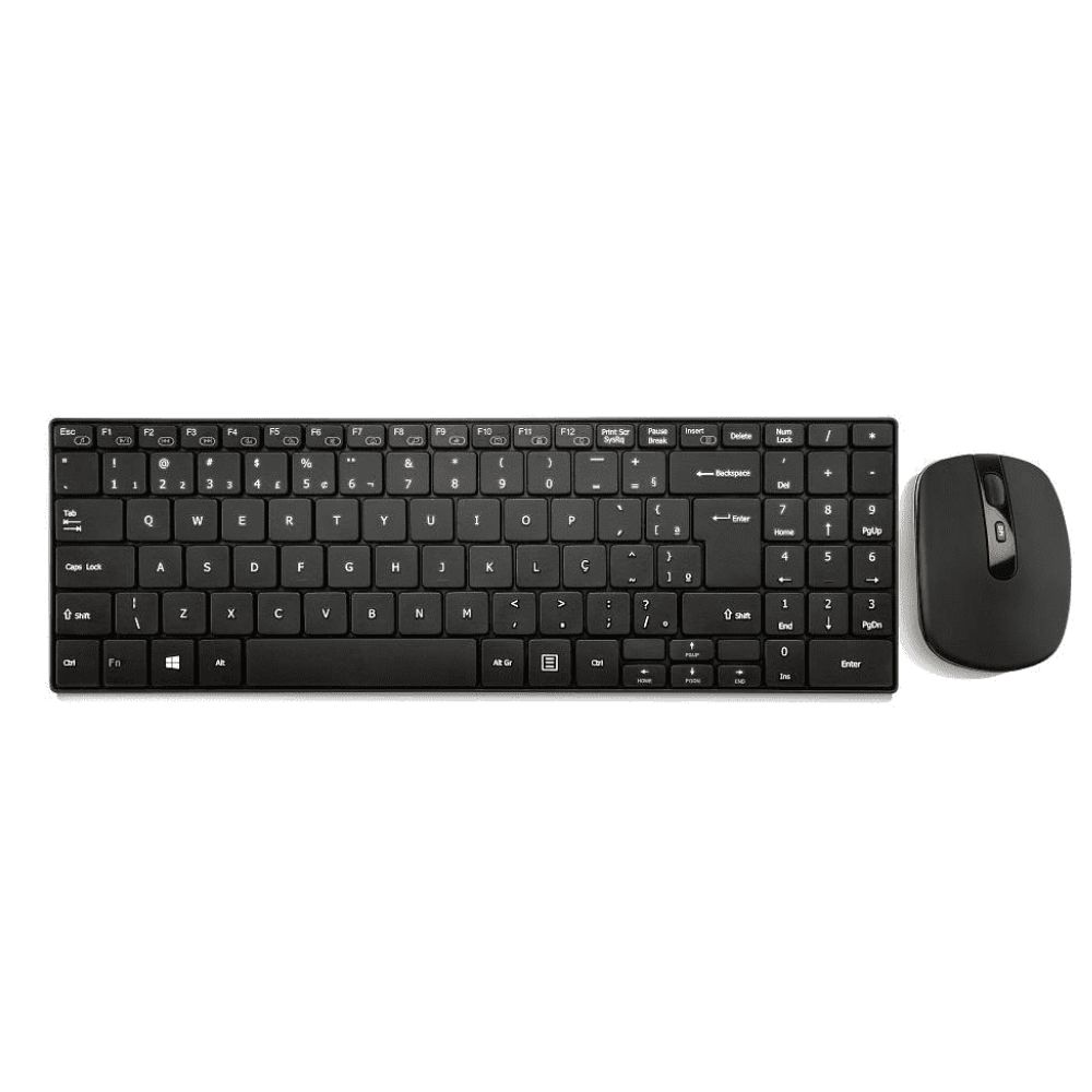 Kit Teclado e Mouse 1600DPI Multilaser Preto 2.4 Ghz USB s/ Fio até 10m Padrão ABNT2-TC202