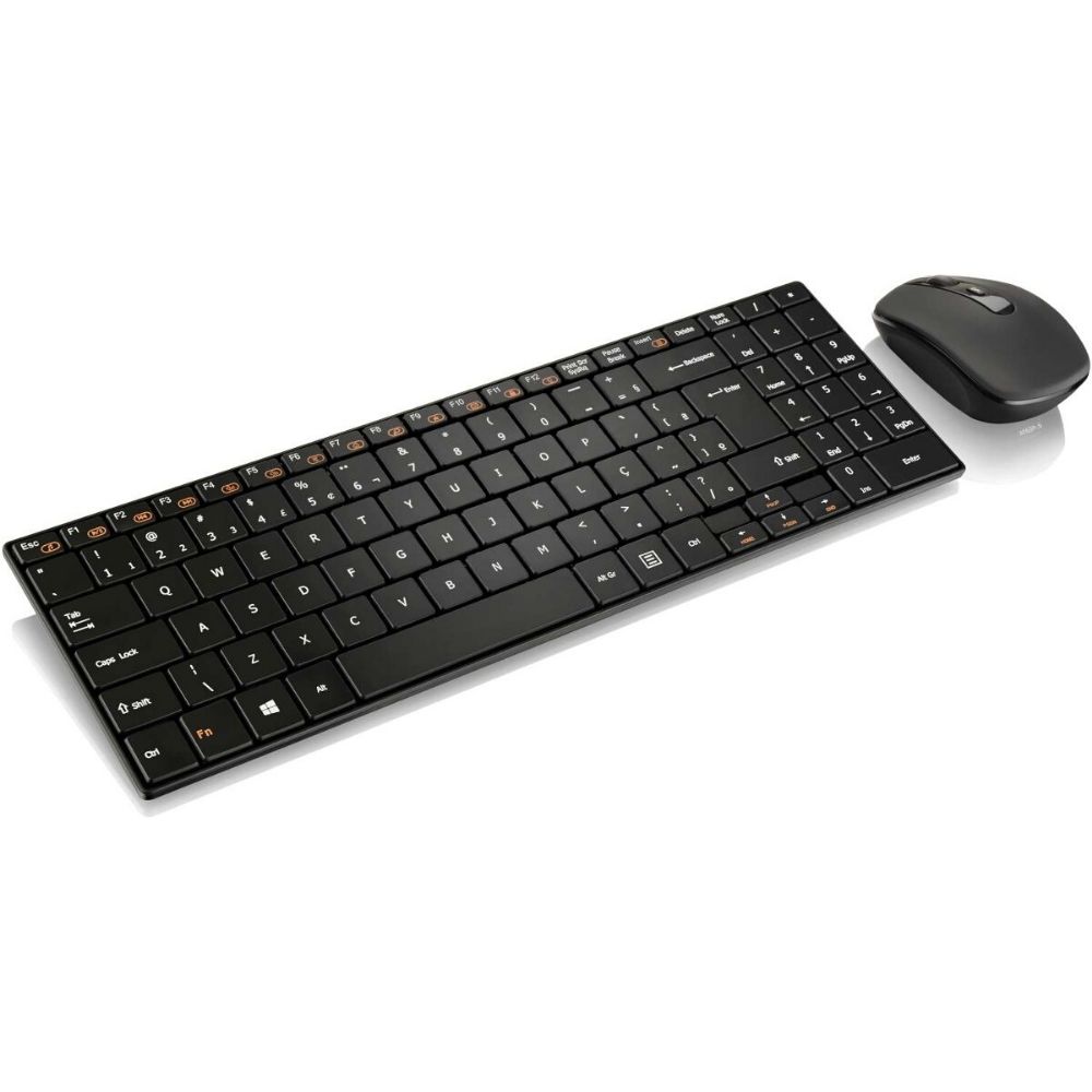 Kit Teclado e Mouse 1600DPI Multilaser Preto 2.4 Ghz USB s/ Fio até 10m Padrão ABNT2-TC202