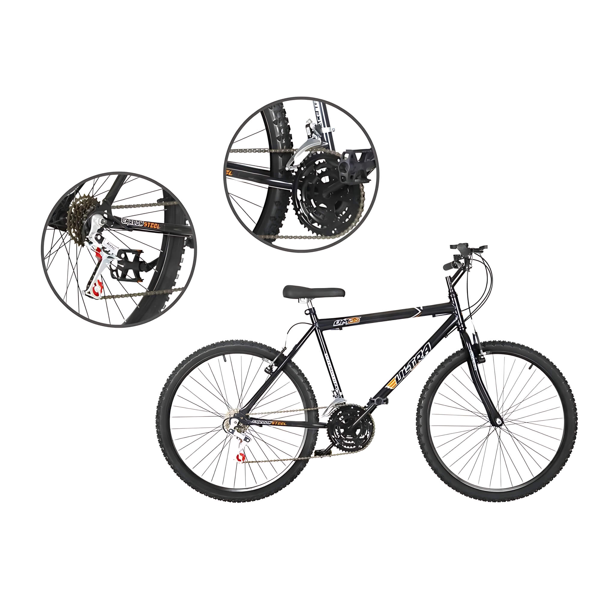 COMP Kit Bicicleta Aro 26 18 Marchas Ultra Bikes Preta BM26-01PT + Brinde Capa p/ Celular Impermeável