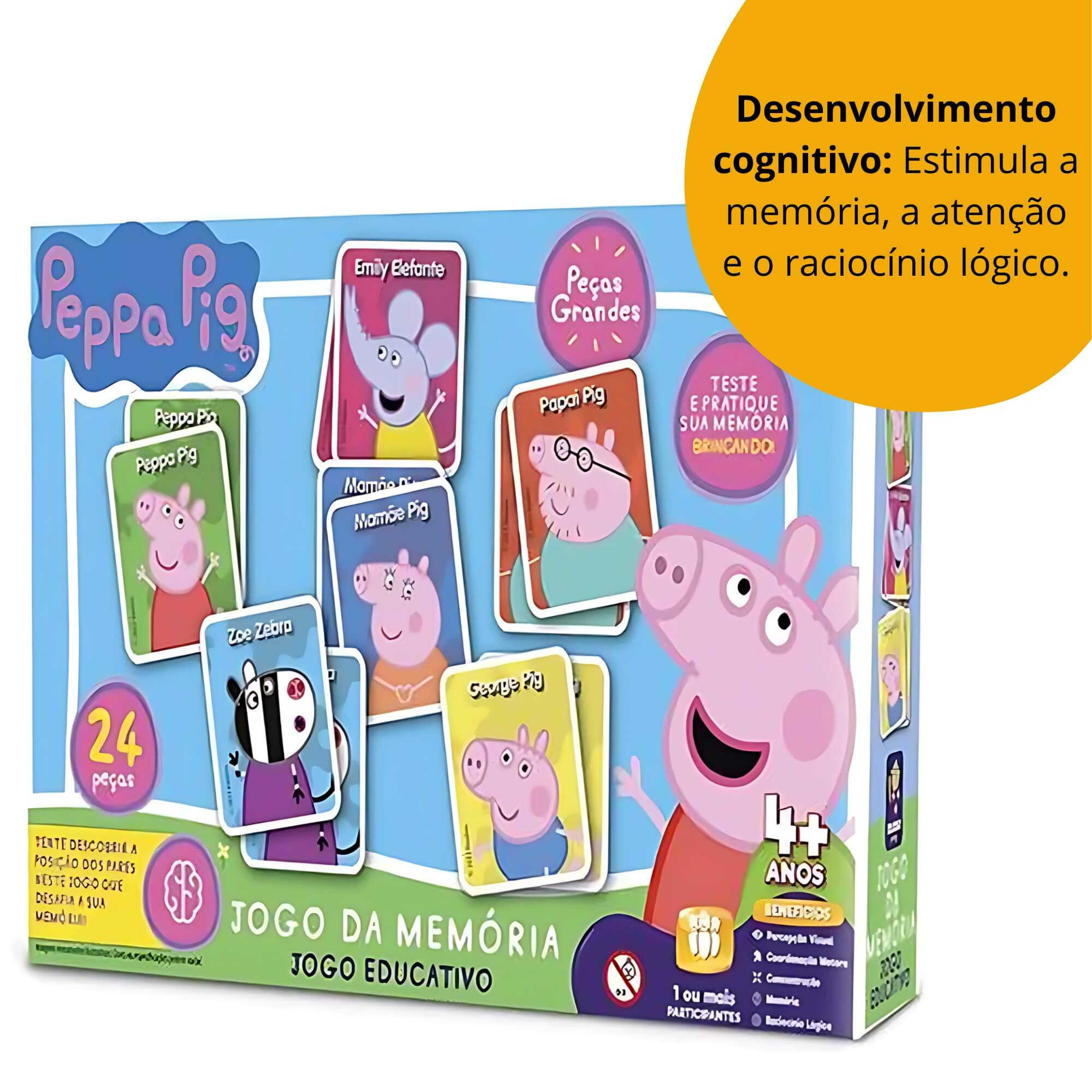 Jogo da Memória Educativo Peppa Pig 12 Pares Mimo Toys - 2111