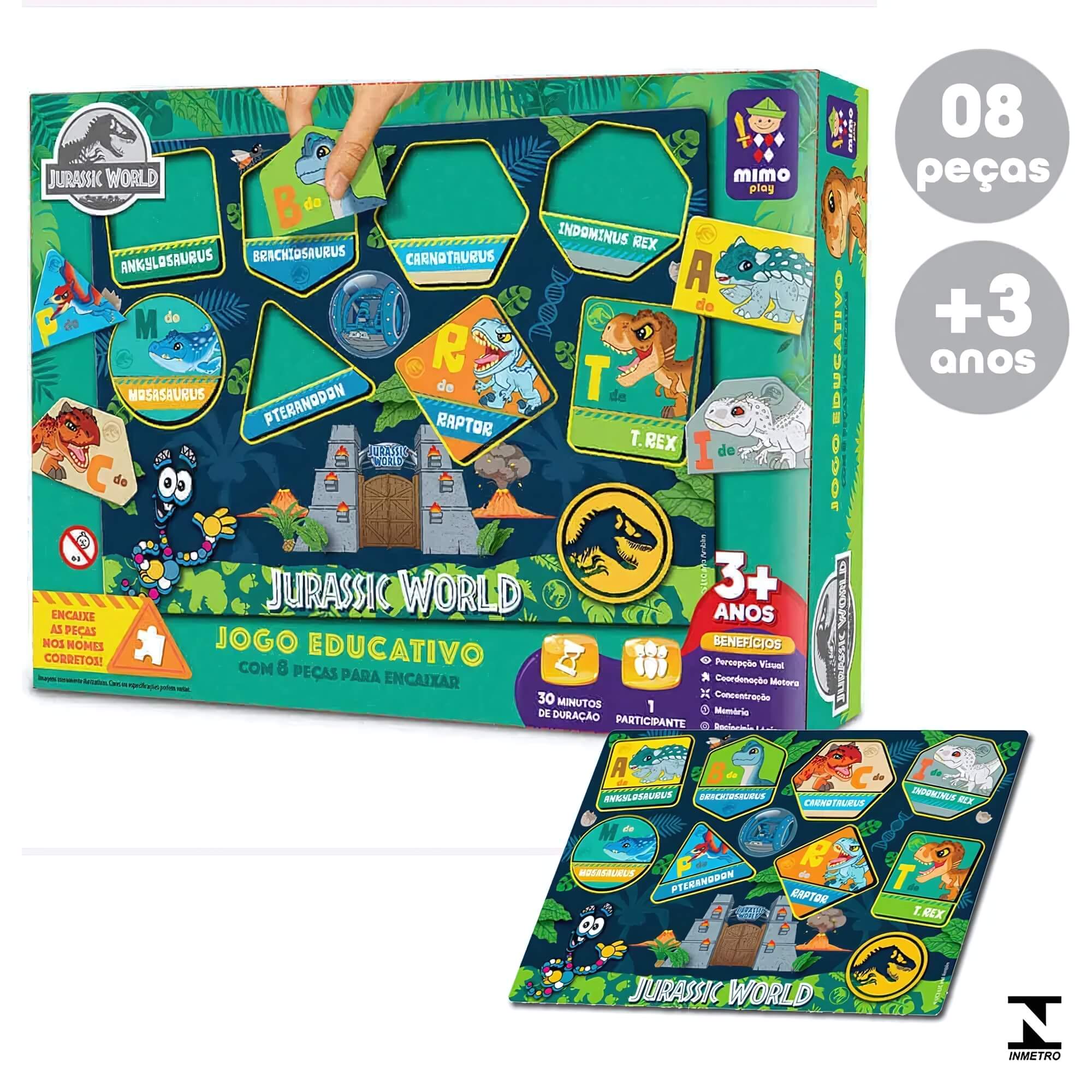 Jogo Infantil Educativo Encaixe as Formas Jurassic World Mimo Toys - 2051