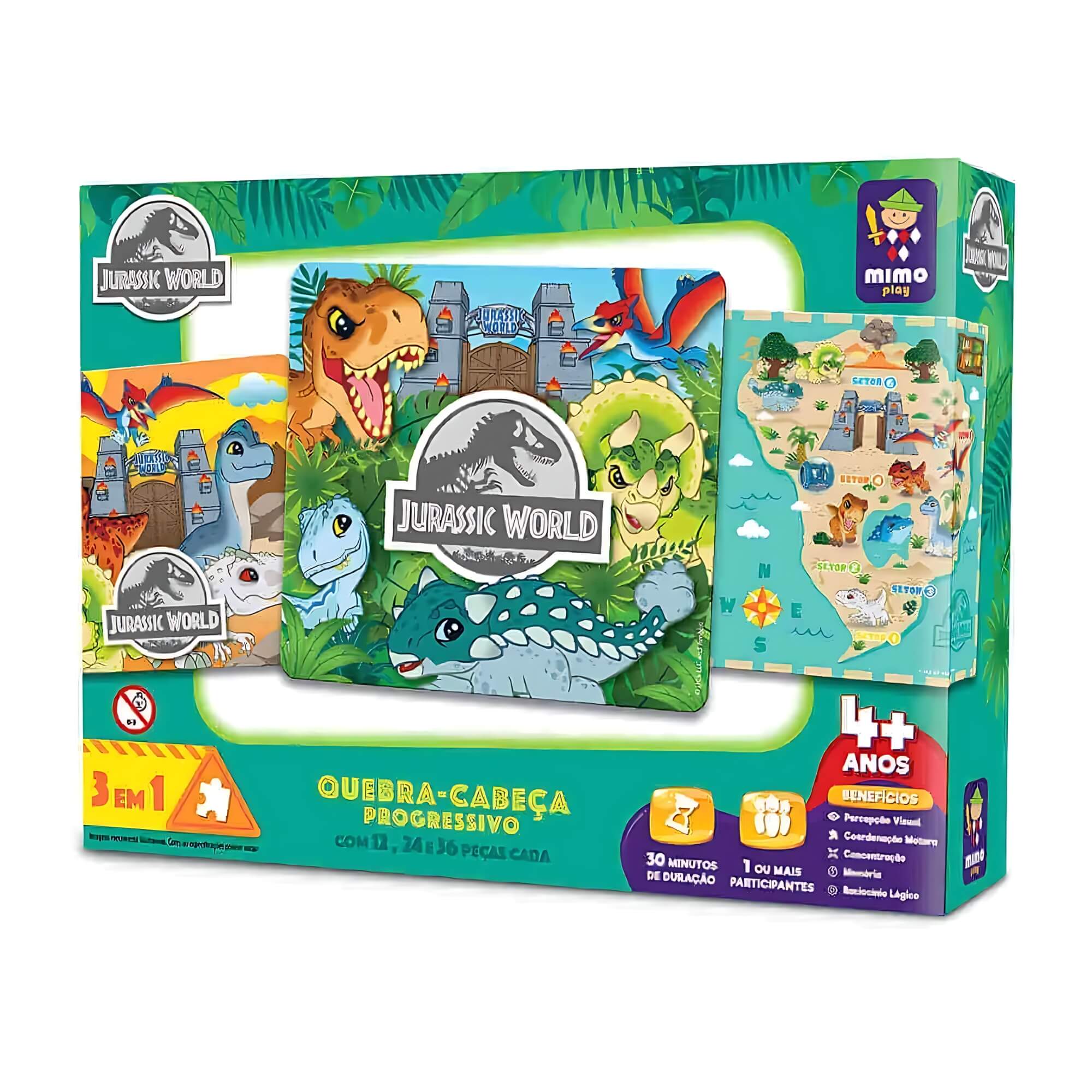 Quebra-Cabeça Infantil Progressivo 12/24/36 Peças Jurassic World Mimo Toys - 2052