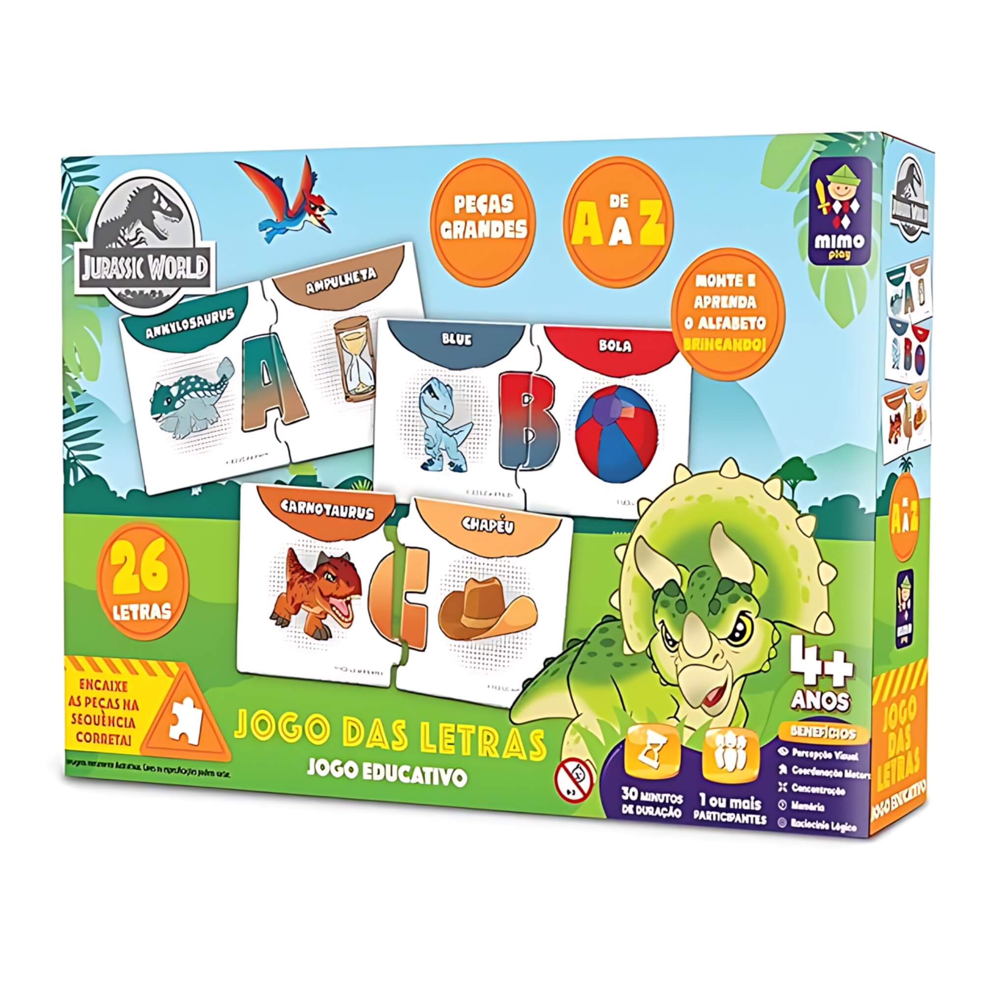 Jogo das Letras Infantil Educativo Jurassic World Mimo Toys - 2049