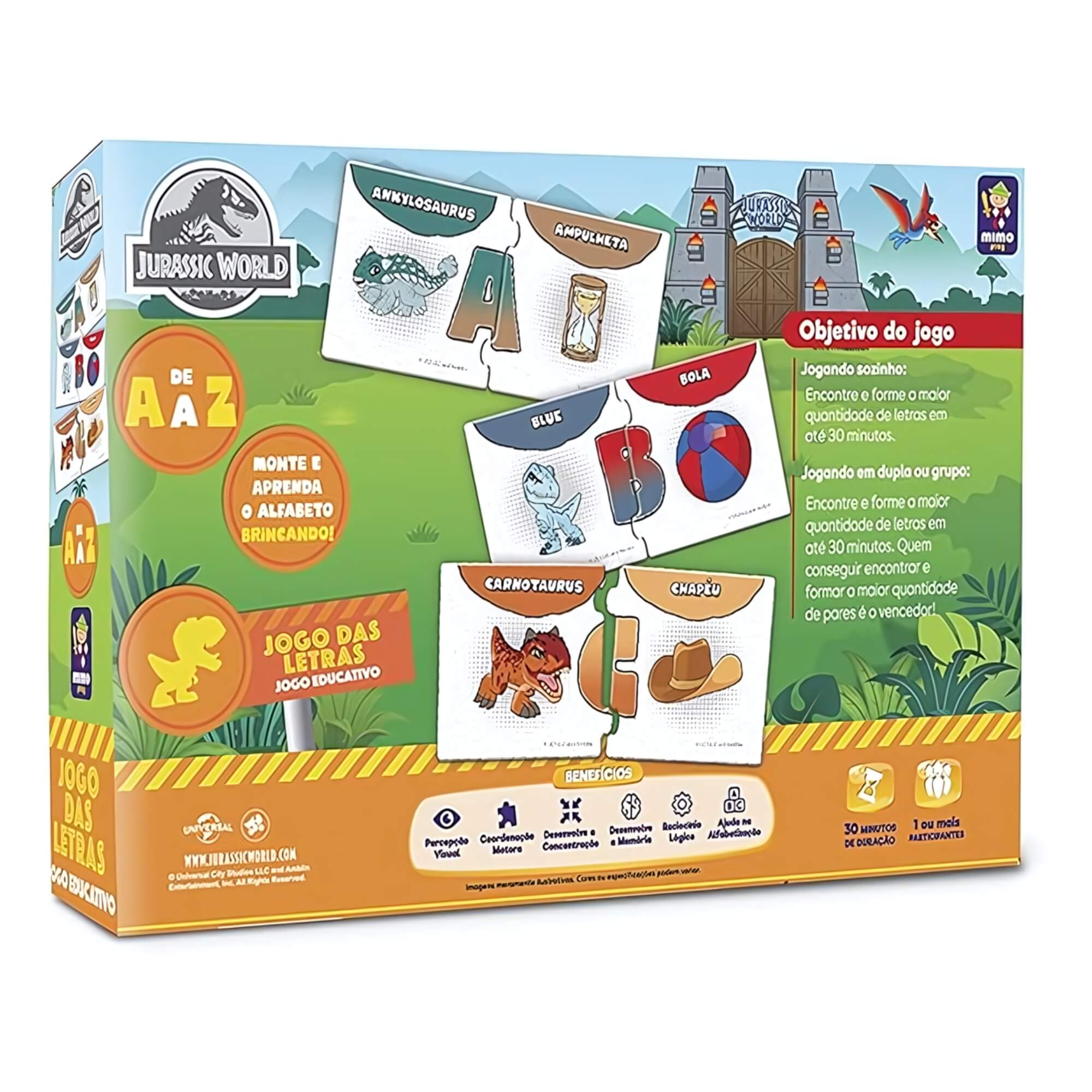 Jogo das Letras Infantil Educativo Jurassic World Mimo Toys - 2049