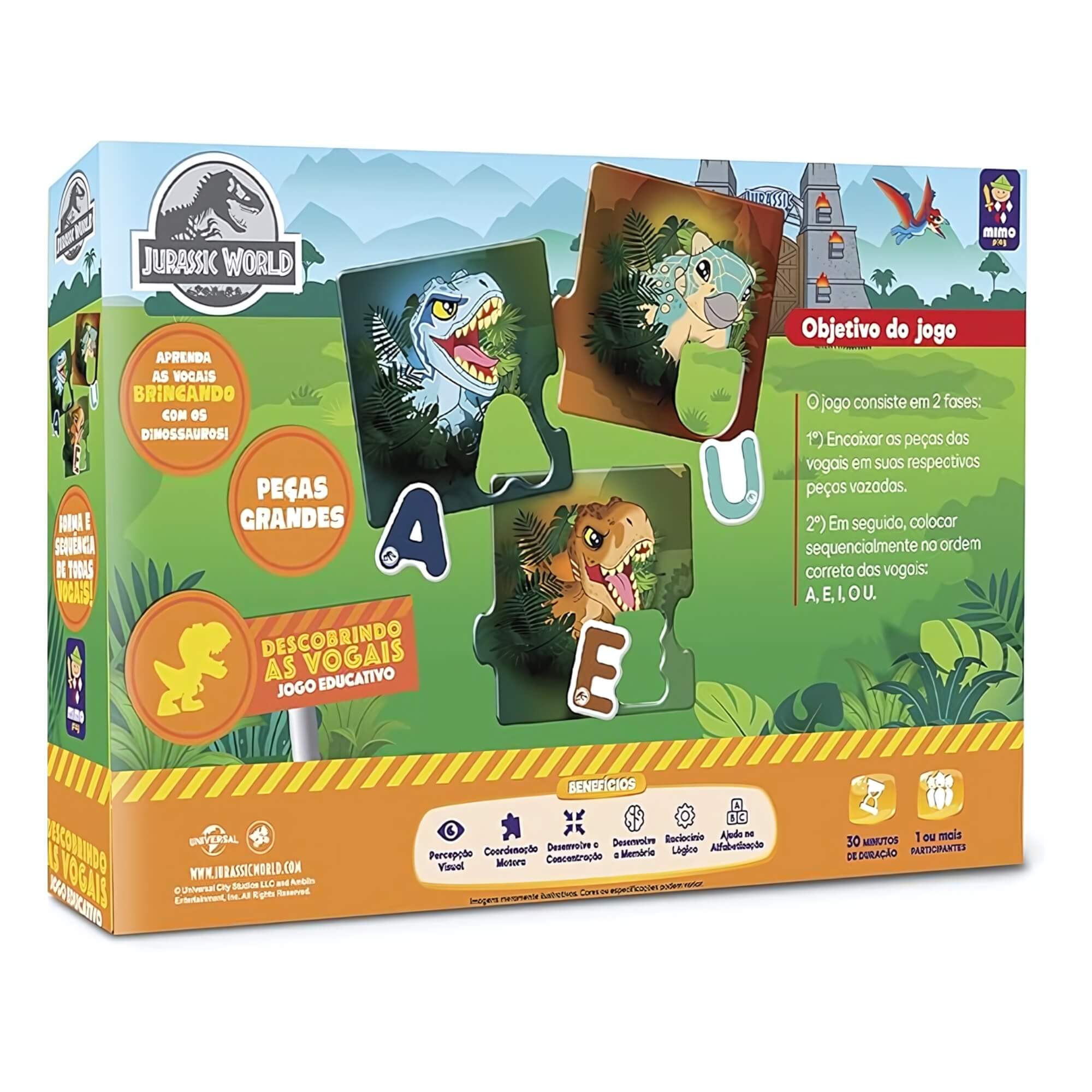 Jogo Educativo Infantil Descobrindo as Vogais Jurassic World Mimo Toys - 2050